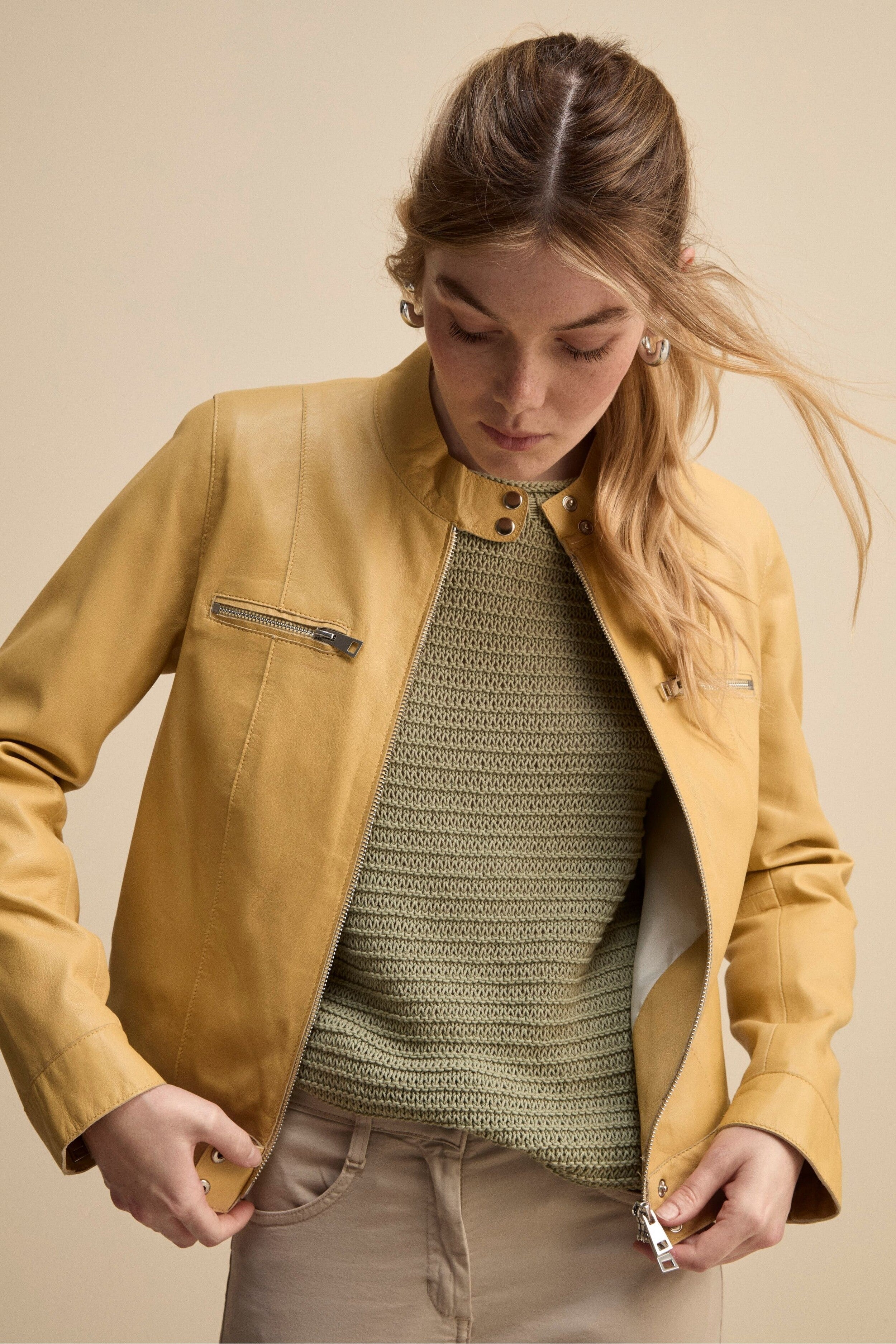 Giacca di Pelle Coreana con Zip - GRANO