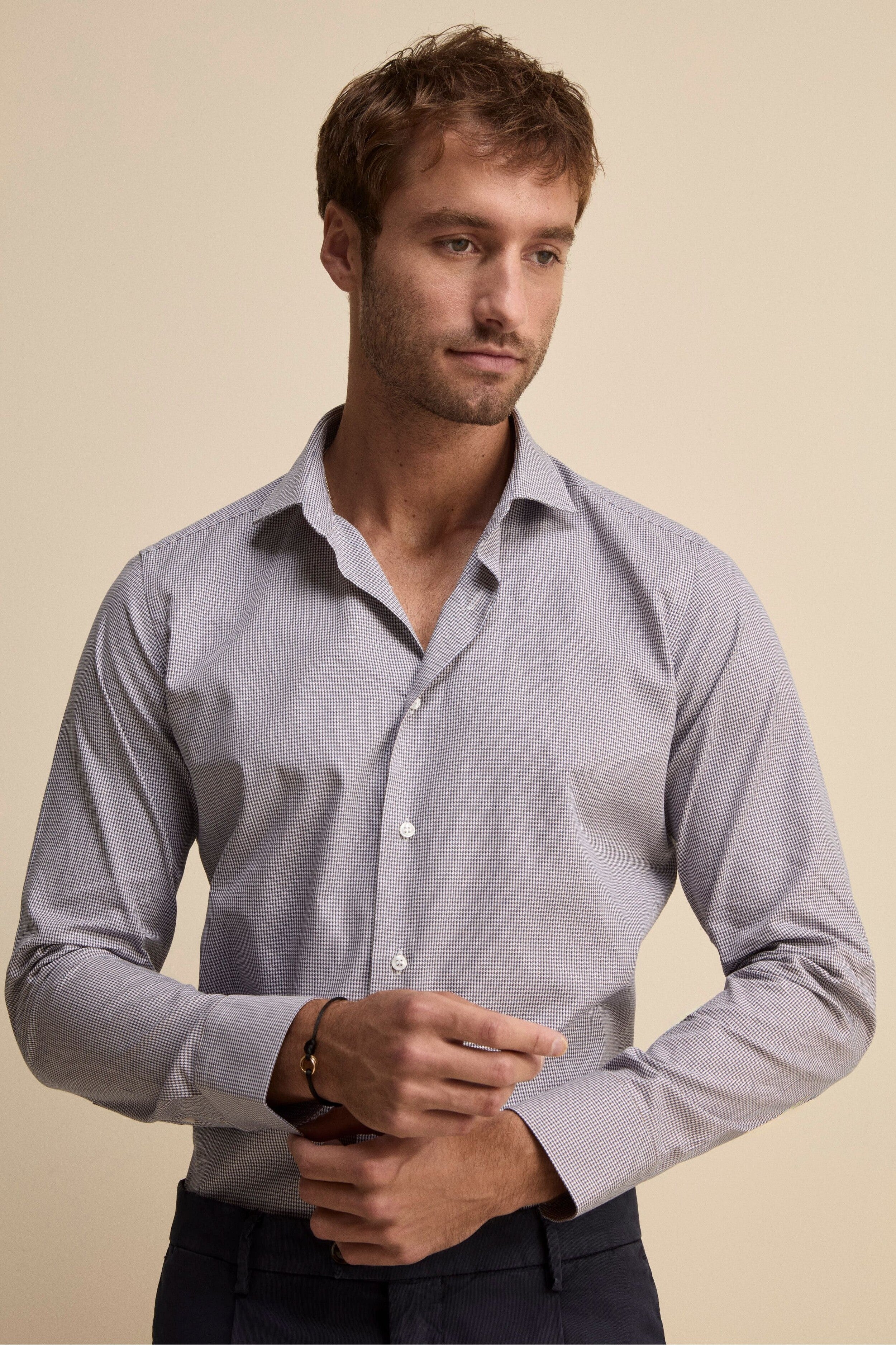 Camicia Fantasia Slim Fit Collo Francese - P/POULE MARRONE