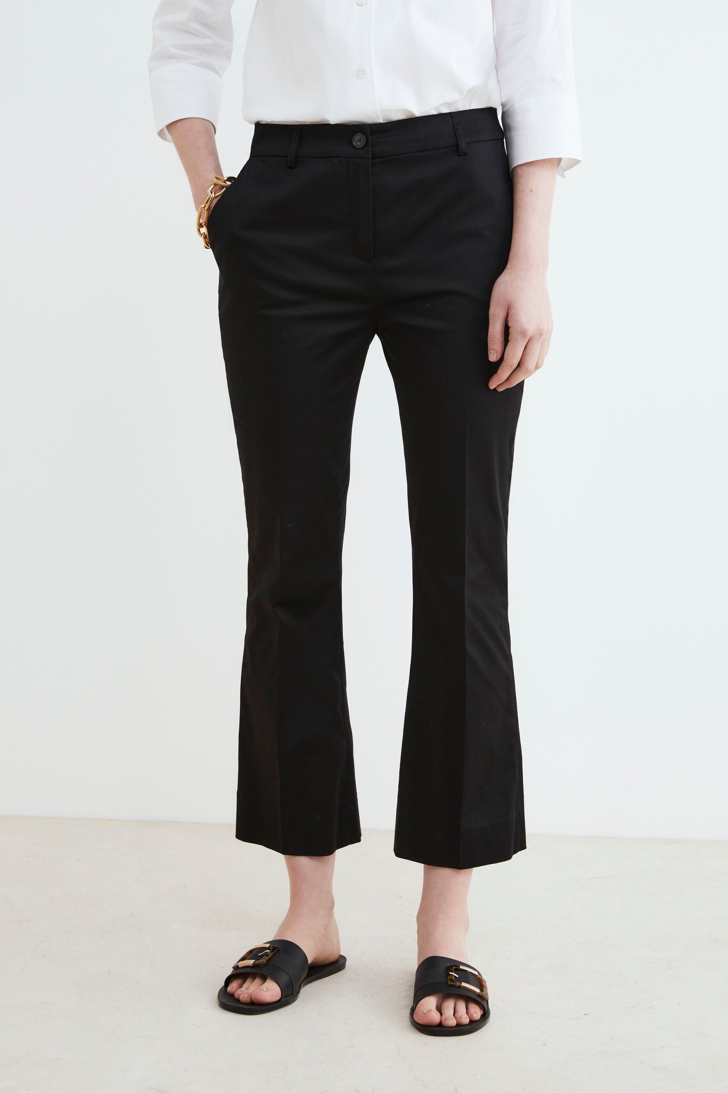 Pantalone in cotone mid-flare - NERO