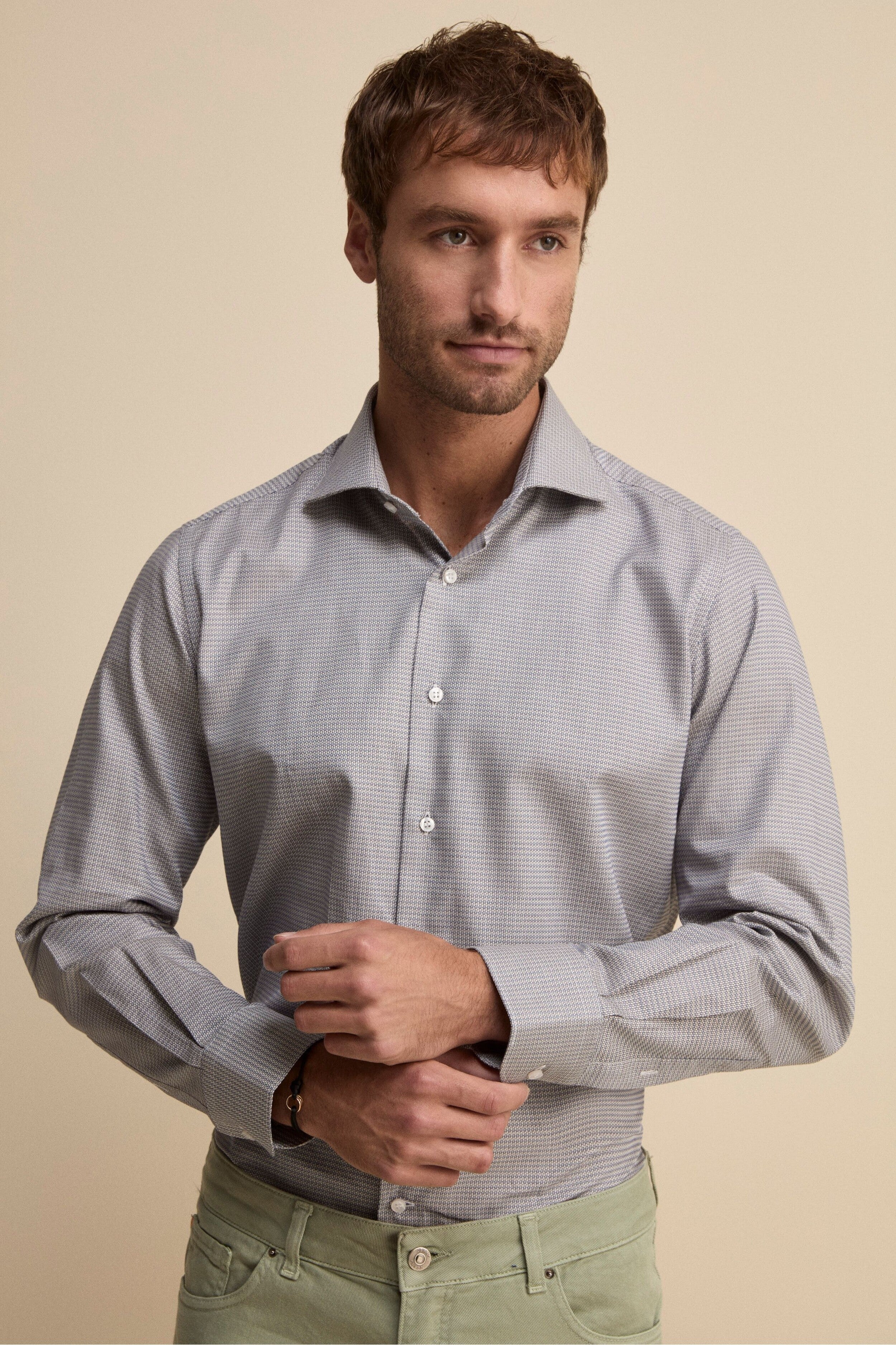 Camicia Collo Francese in Cotone Regual Fit - FANT. BLU/BORDEAUX