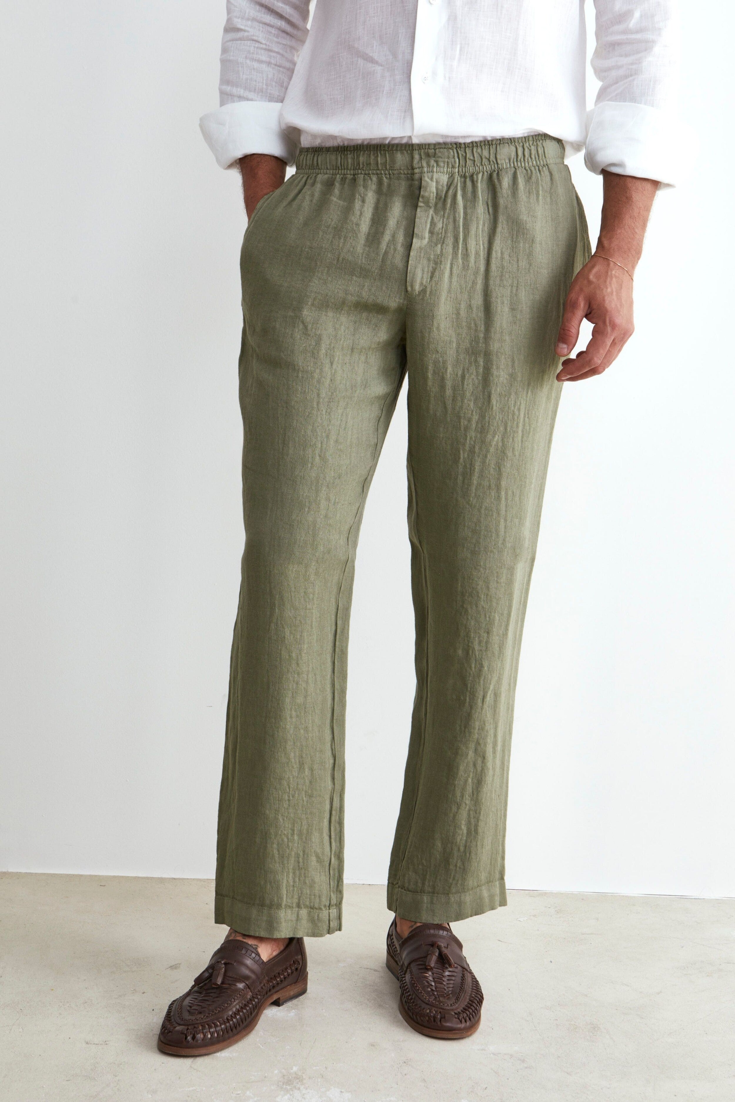 Pantalone in Lino con Coulisse - VERDE MILITARE