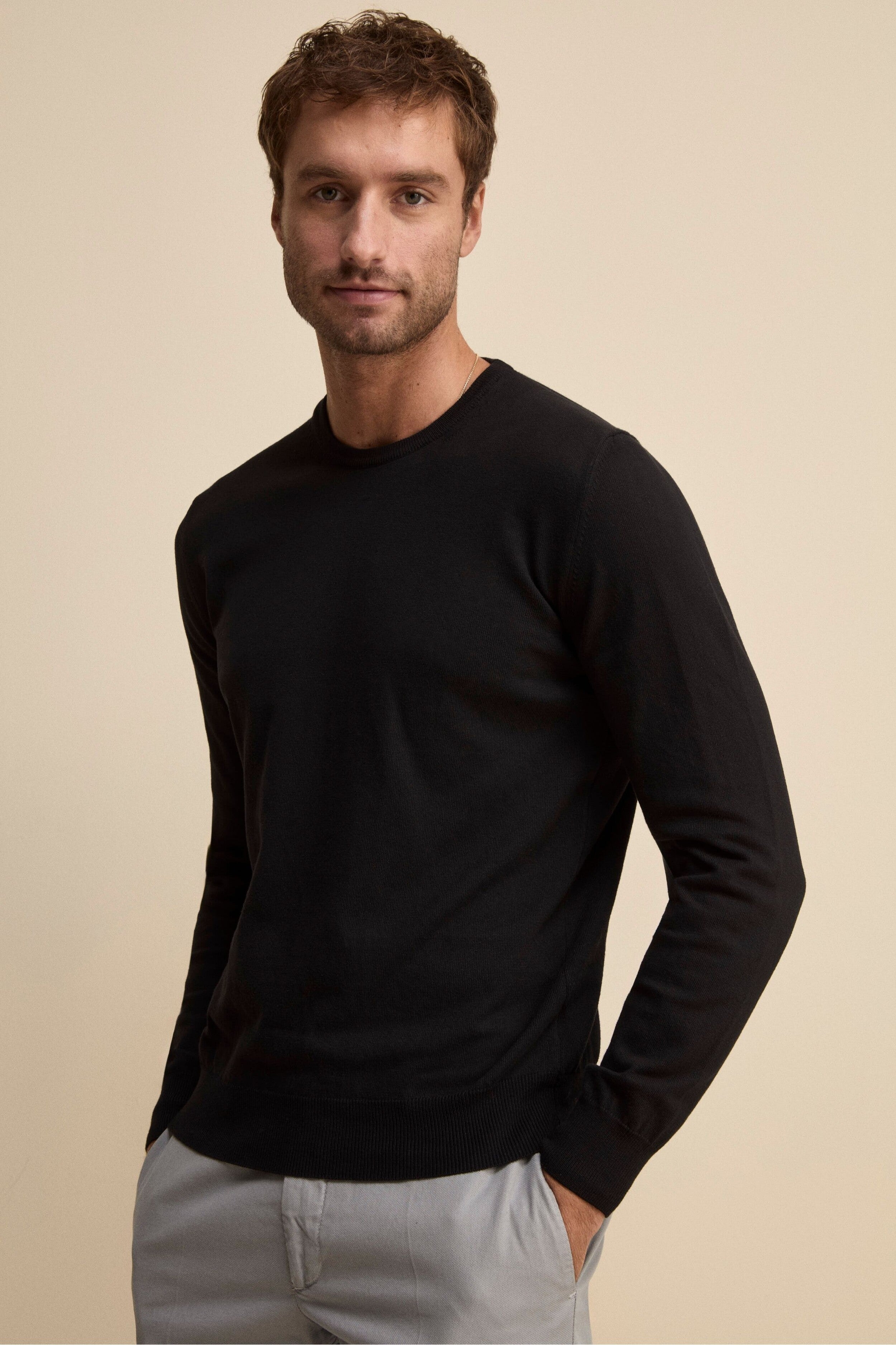 Maglia girocollo in cotone - NERO