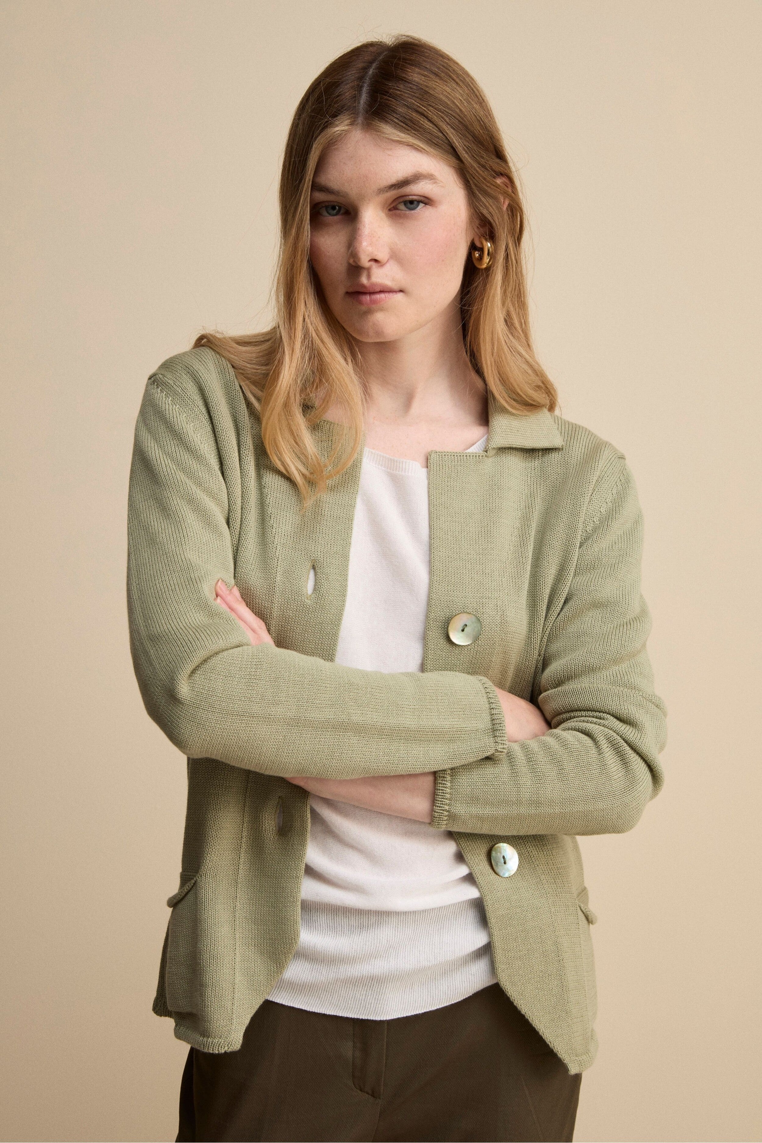 Cardigan in Cotone con Bottoni - SALVIA