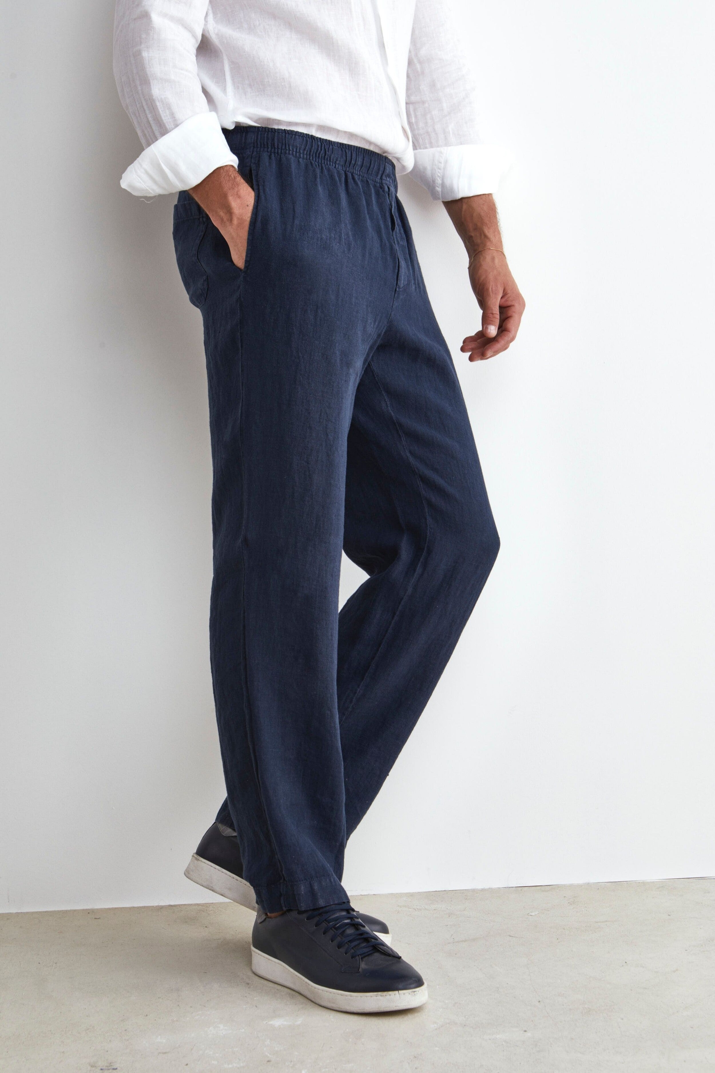 Pantalone in Lino con Coulisse - BLU NOTTE