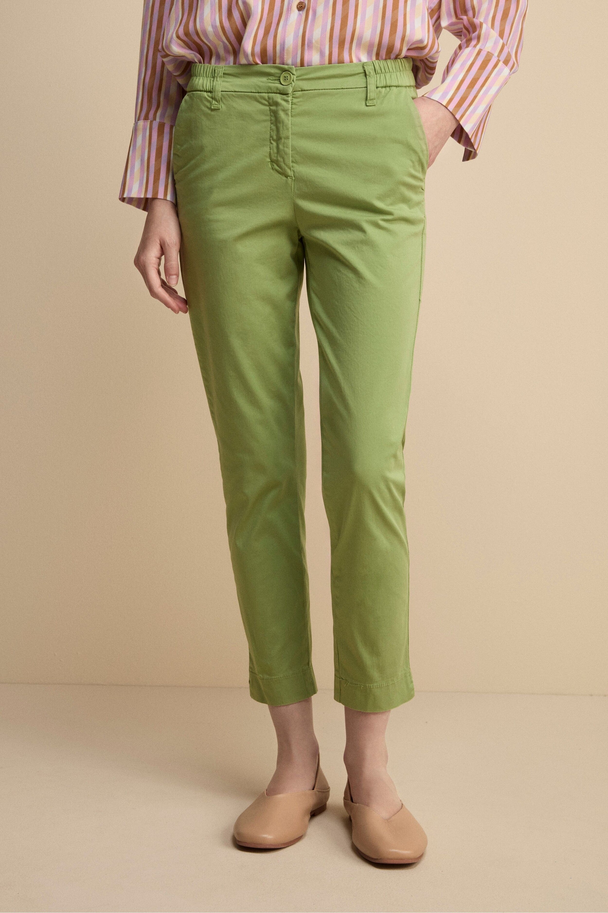 Pantalone Cropped in Cotone - PISTACCHIO