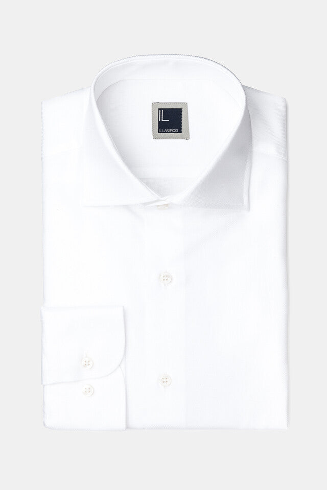 Camicia collo francese nido d’ape - BIANCO