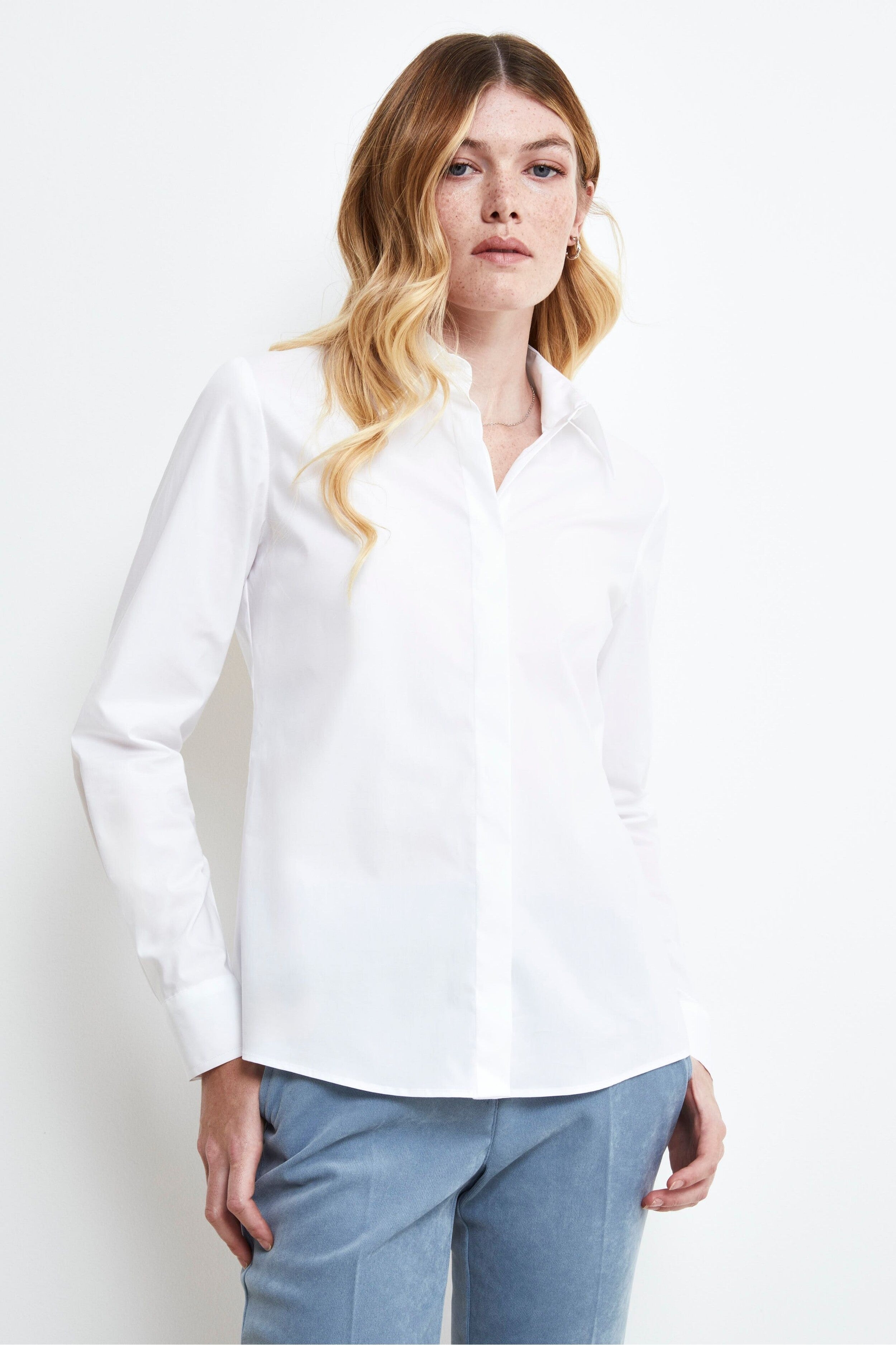 Camicia Sciancrata in Cotone - BIANCO