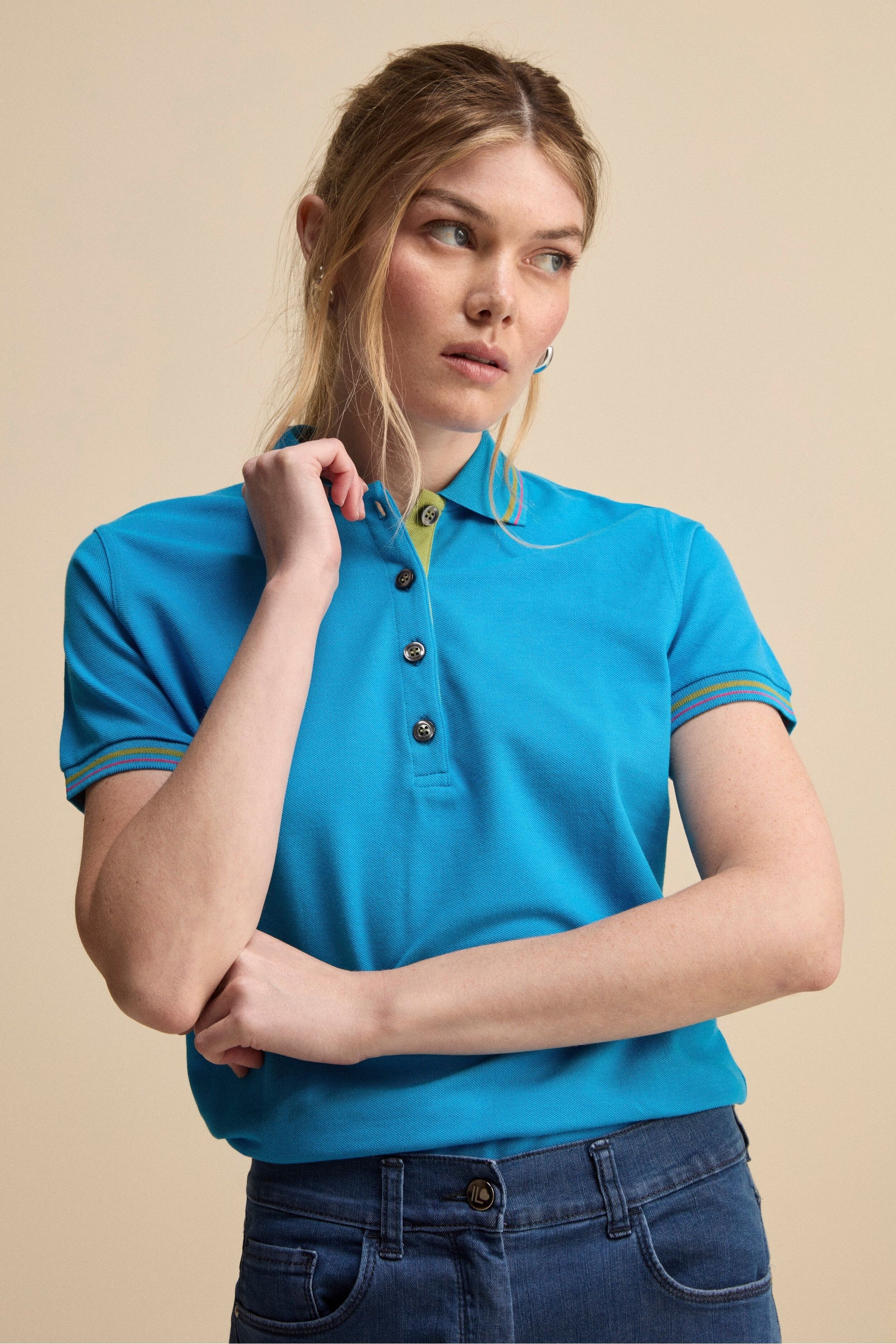 Polo Mezza Manica in Cotone Piquet - CELESTE