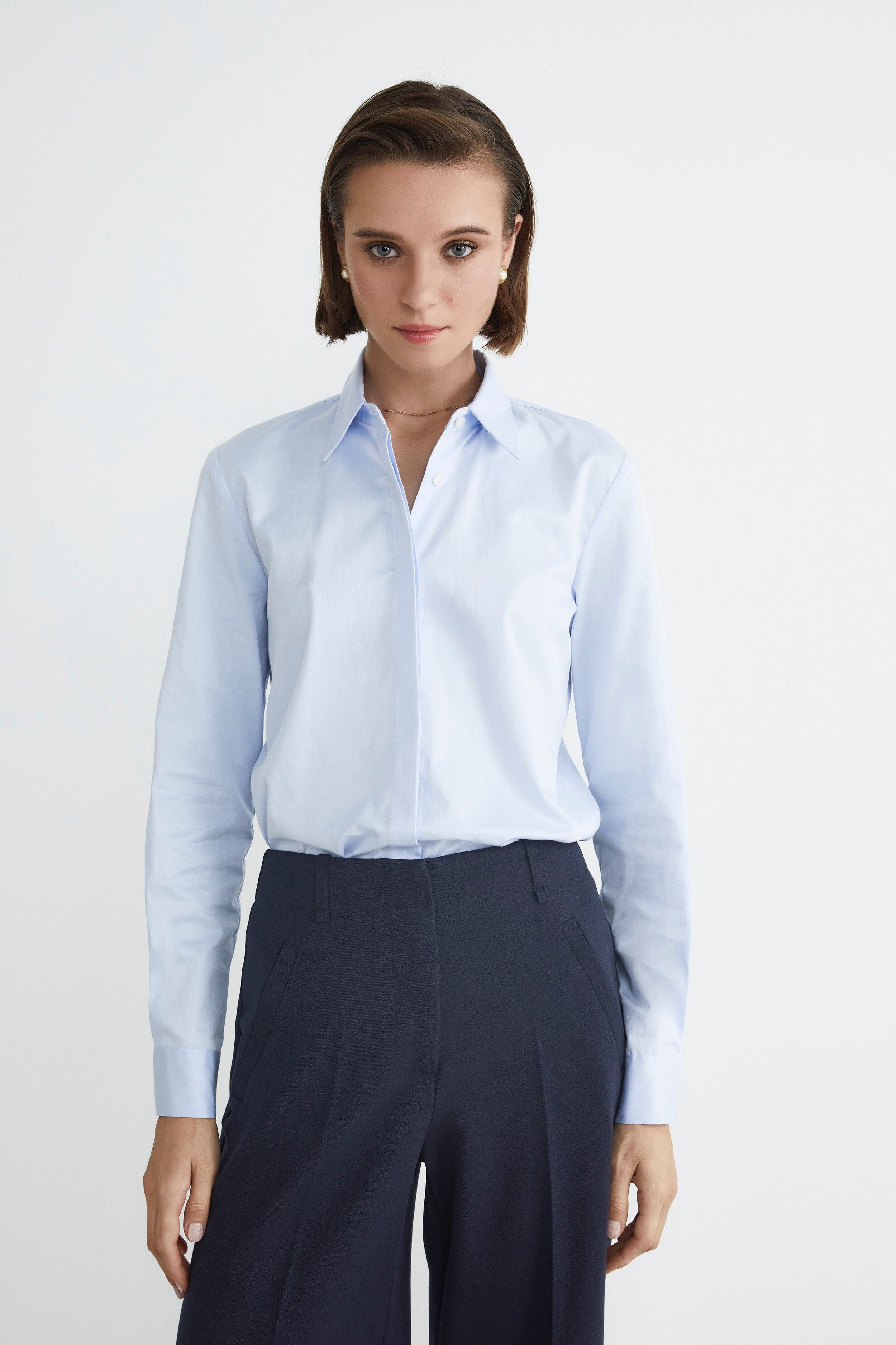Camicia slim in cotone - AZZURRO