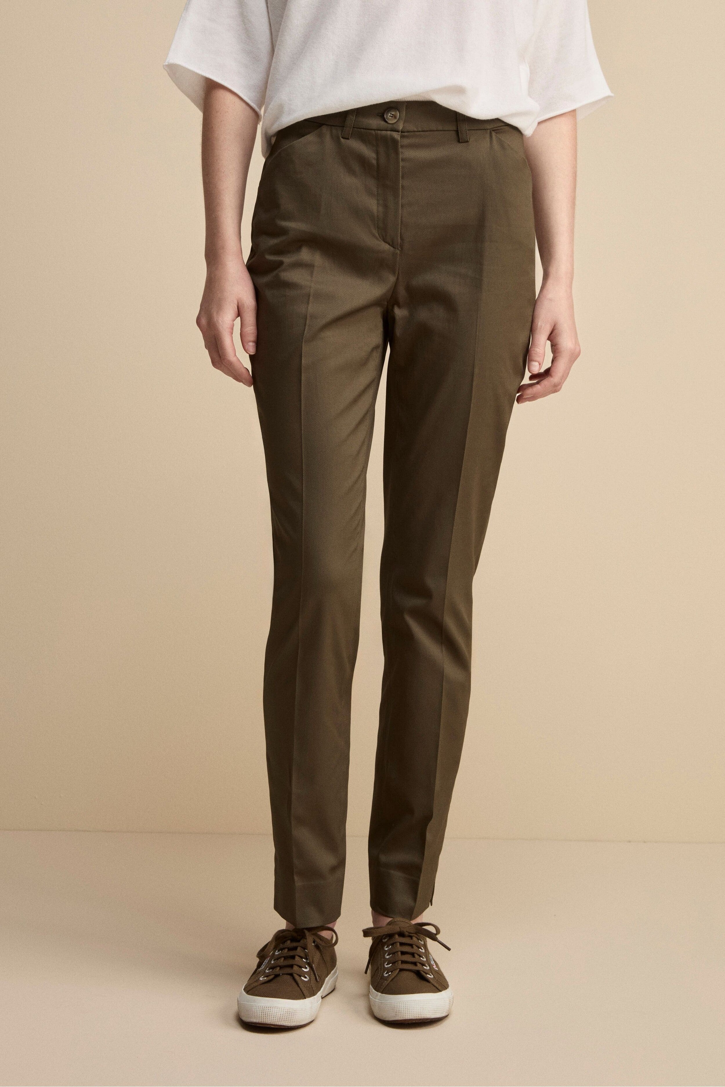 Pantalone Piquet a Sigaretta in Cotone - VERDE MILITARE