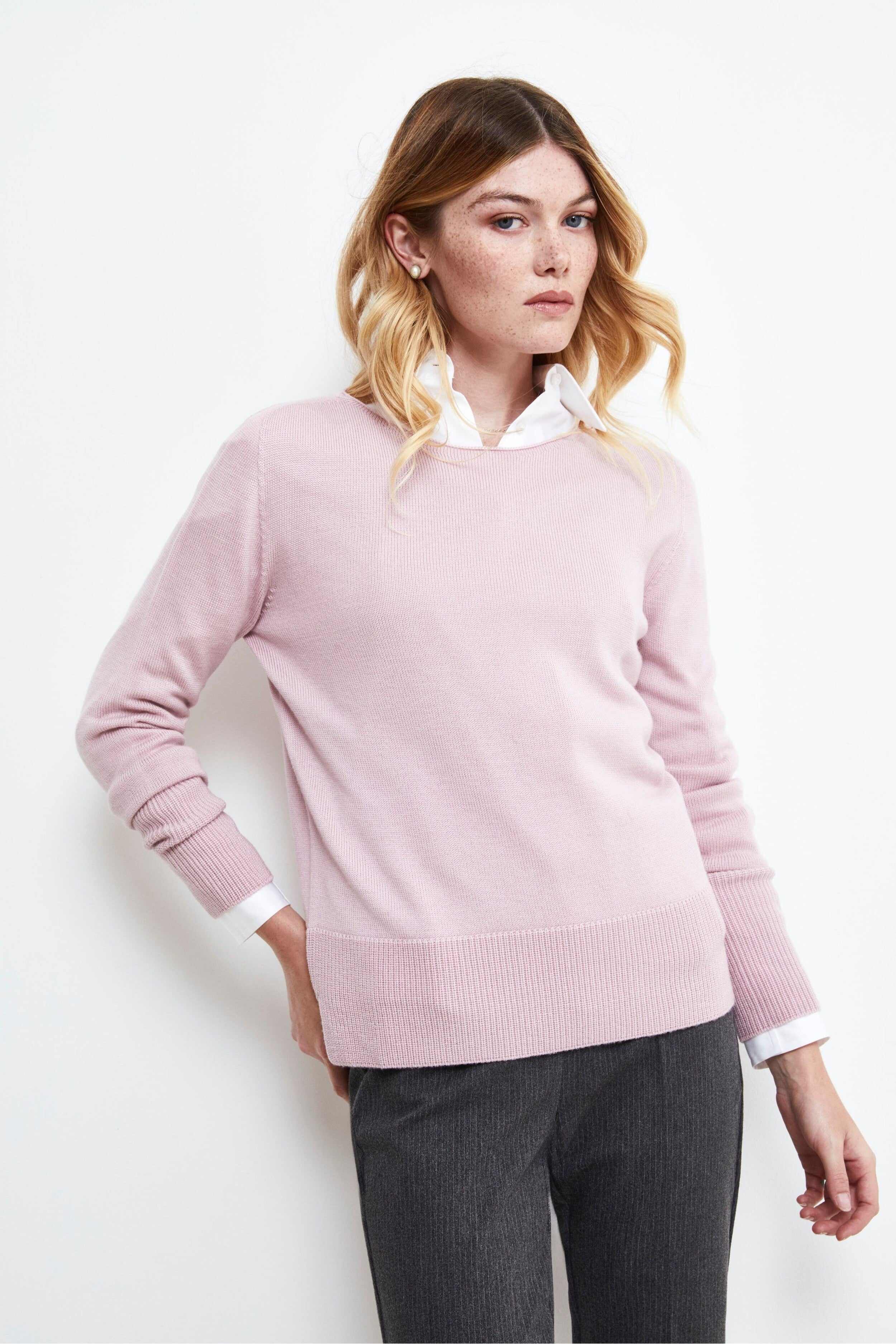 Pullover classico in lana merino - ROSA CARNE