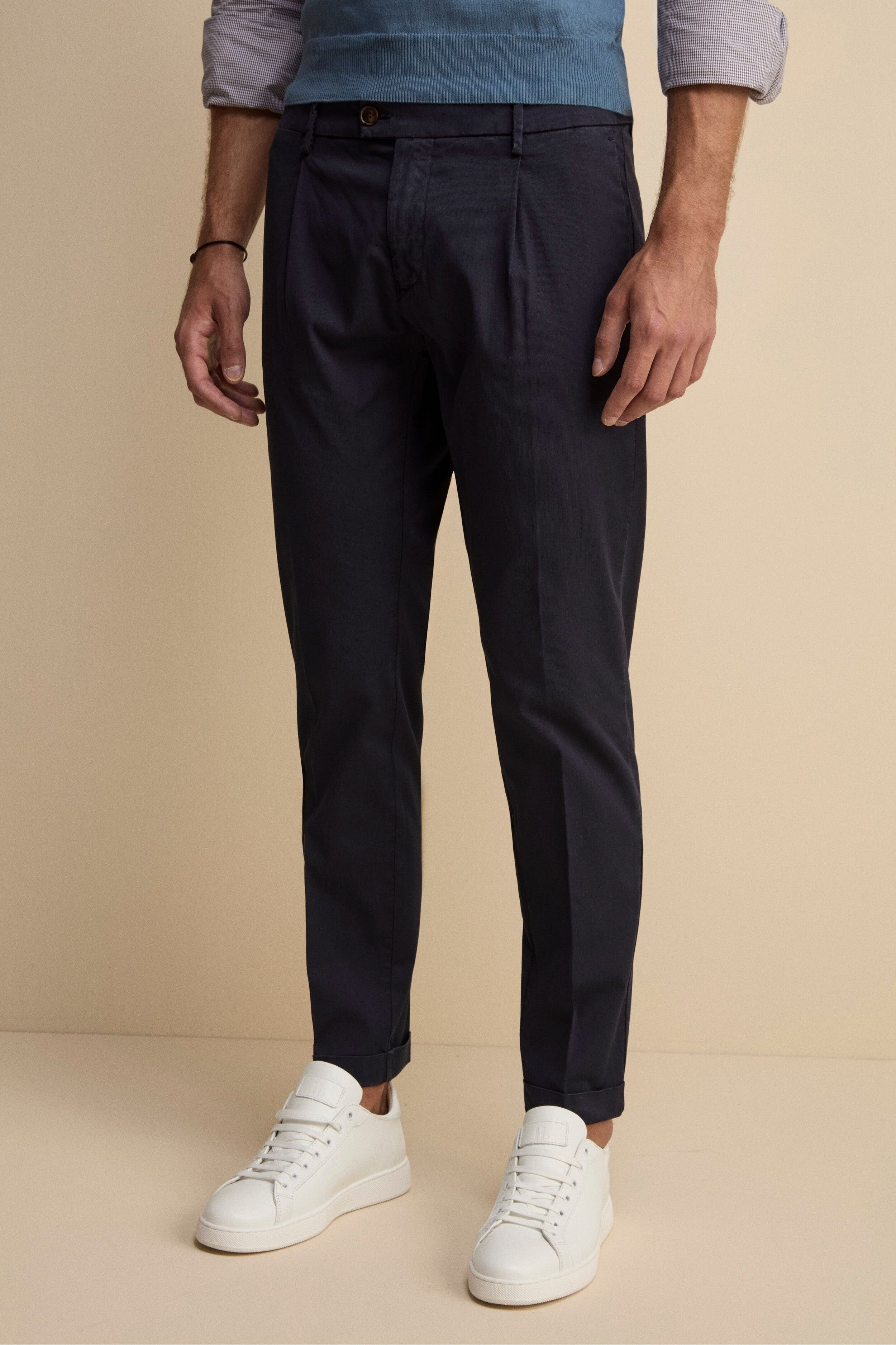 Pantalone Carrot in Cotone Piquet - BLU