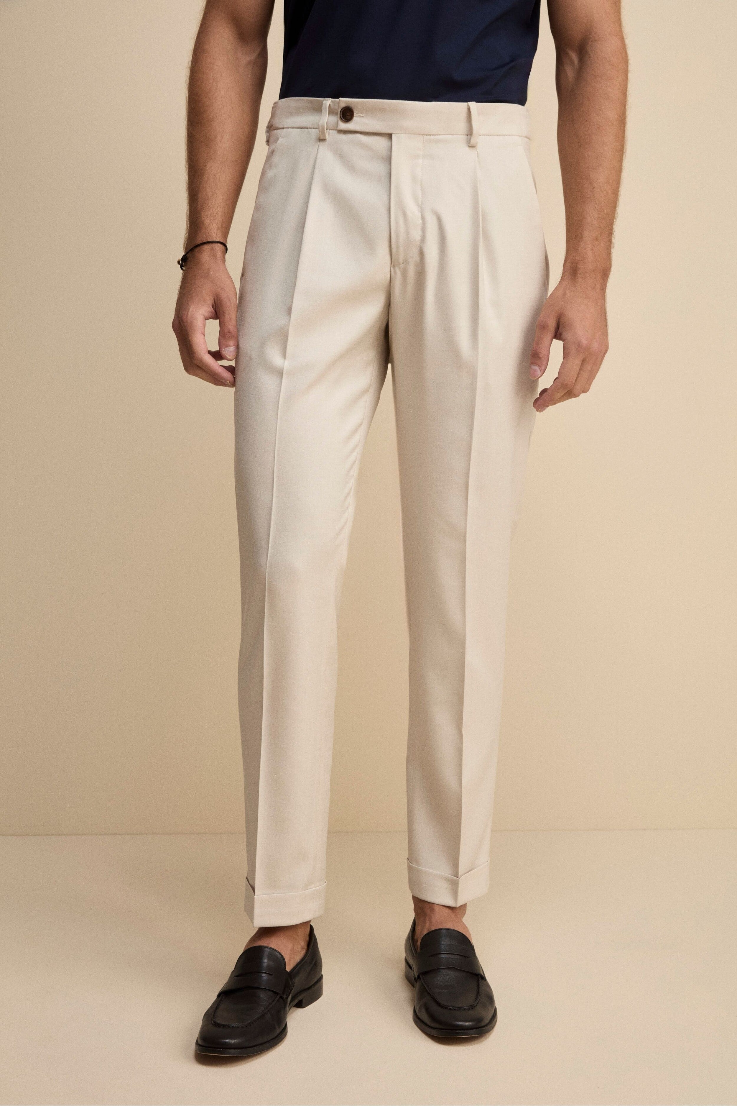 Pantalone Slim Fit in Misto Lana - BEIGE