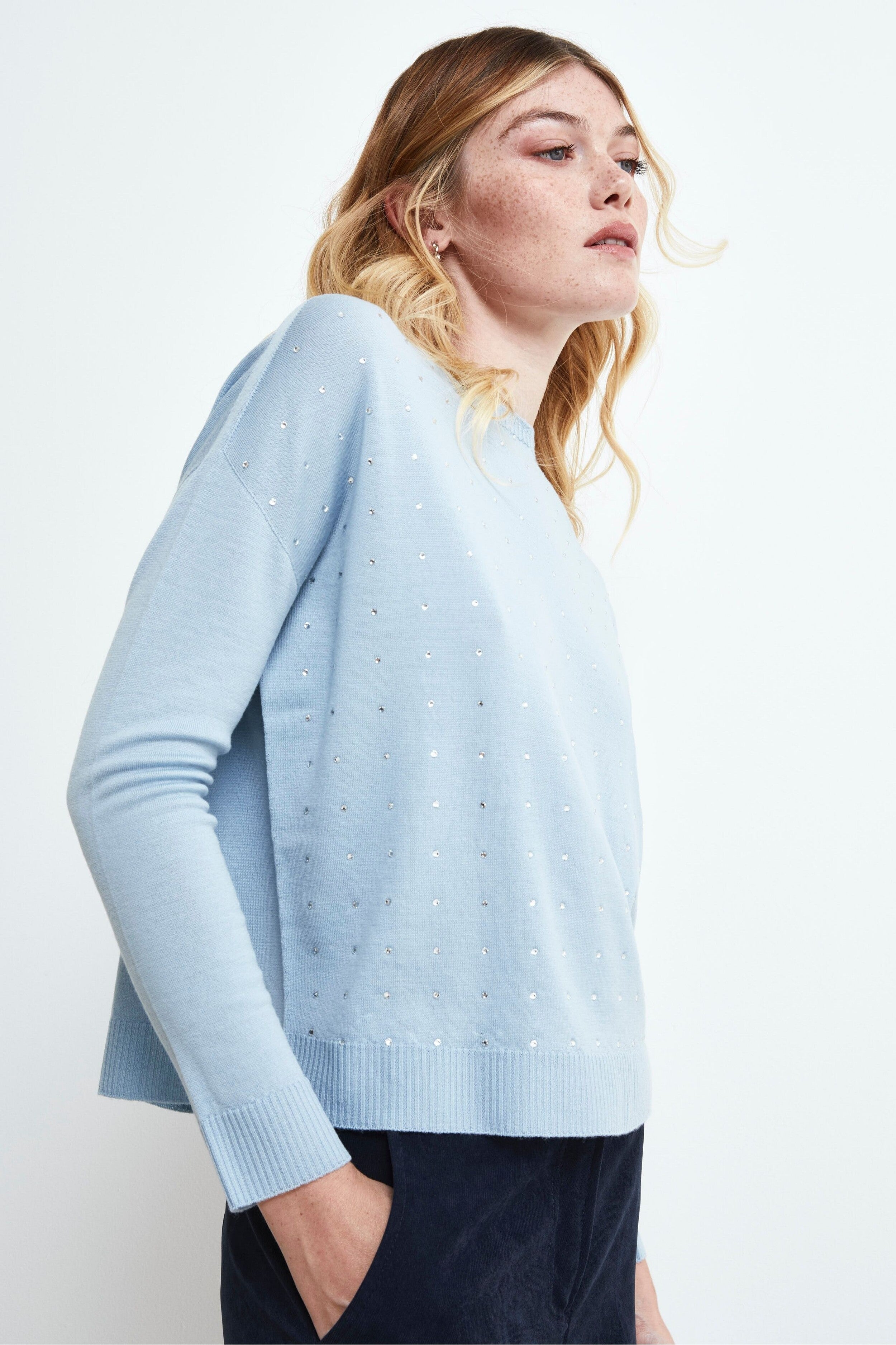 Maglia strass in lana merino - AZZURRO