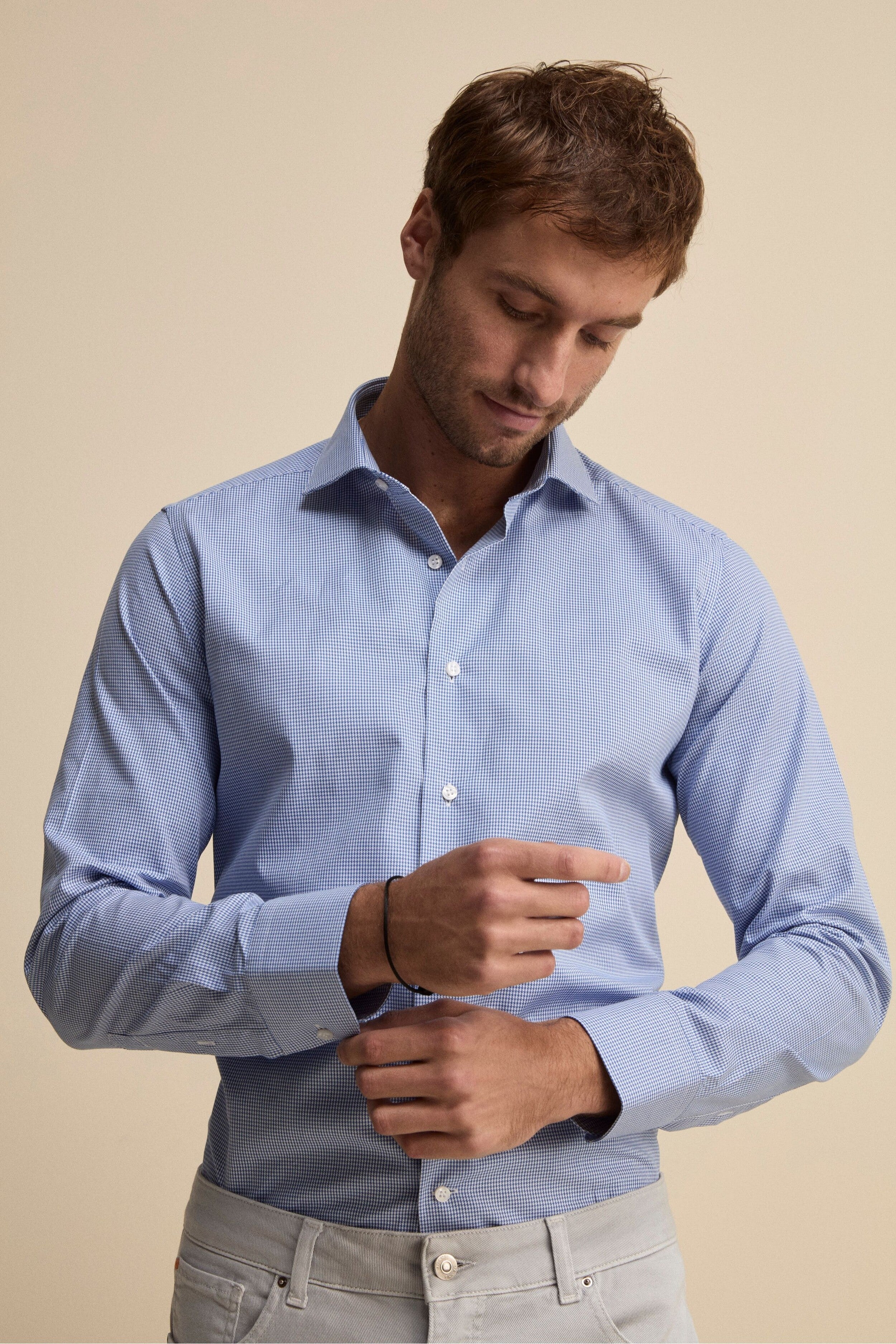 Camicia Fantasia Slim Fit Collo Francese - P/POULE AZZURRO