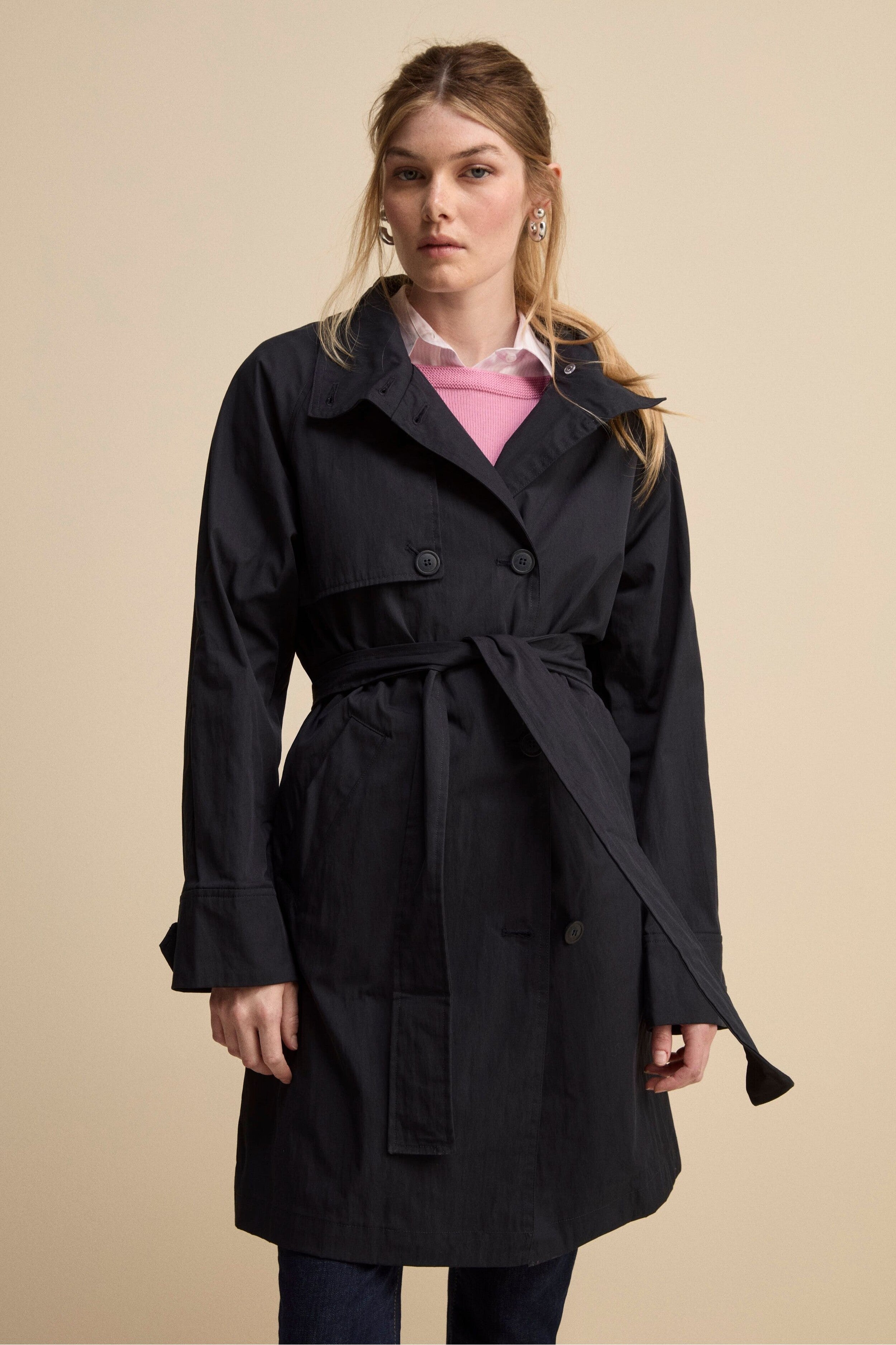 Trench Doppiopetto Midi con Cintura - NAVY