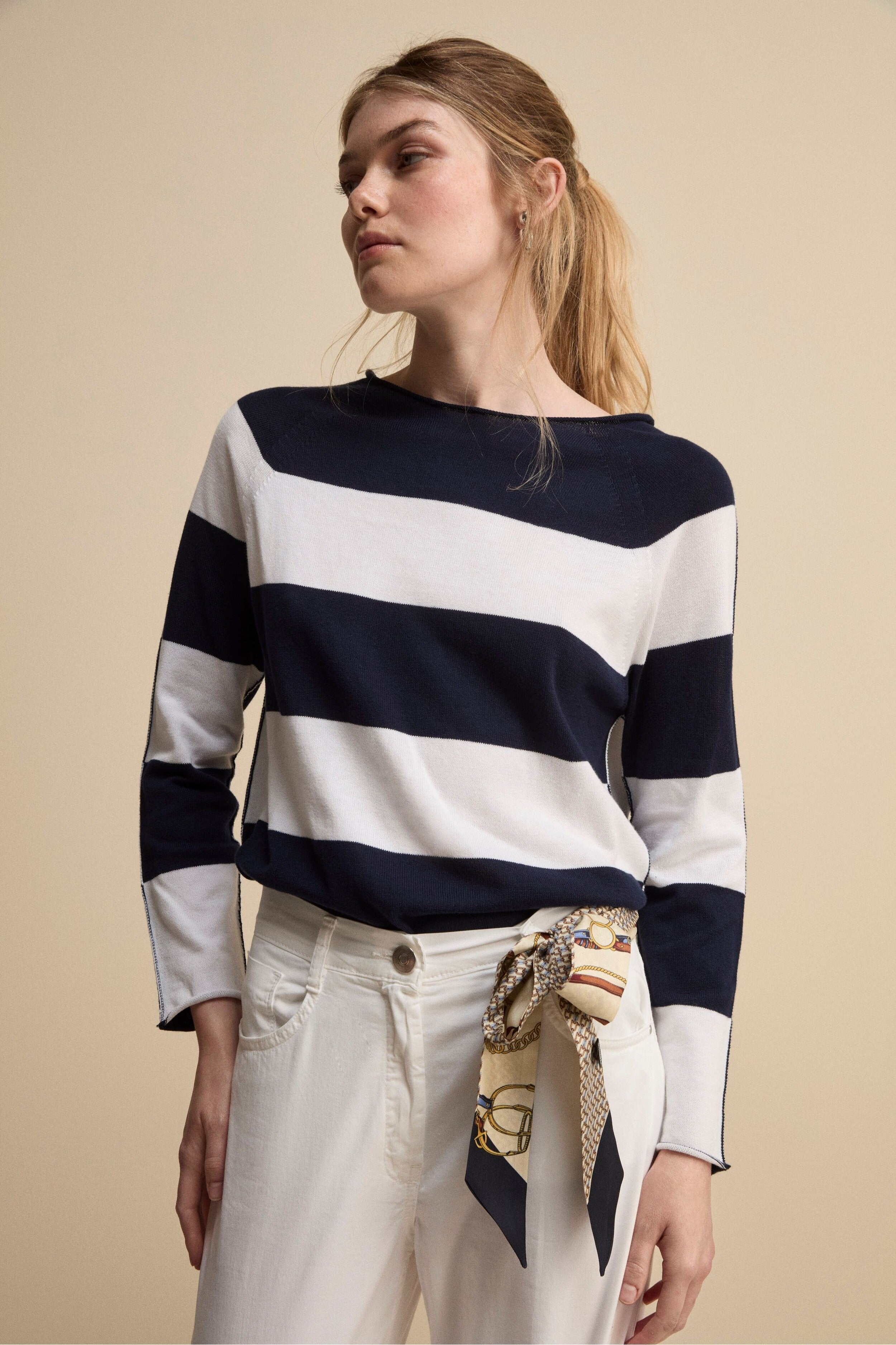 Maglia Girocollo a Righe in Cotone - BIANCO/BLU