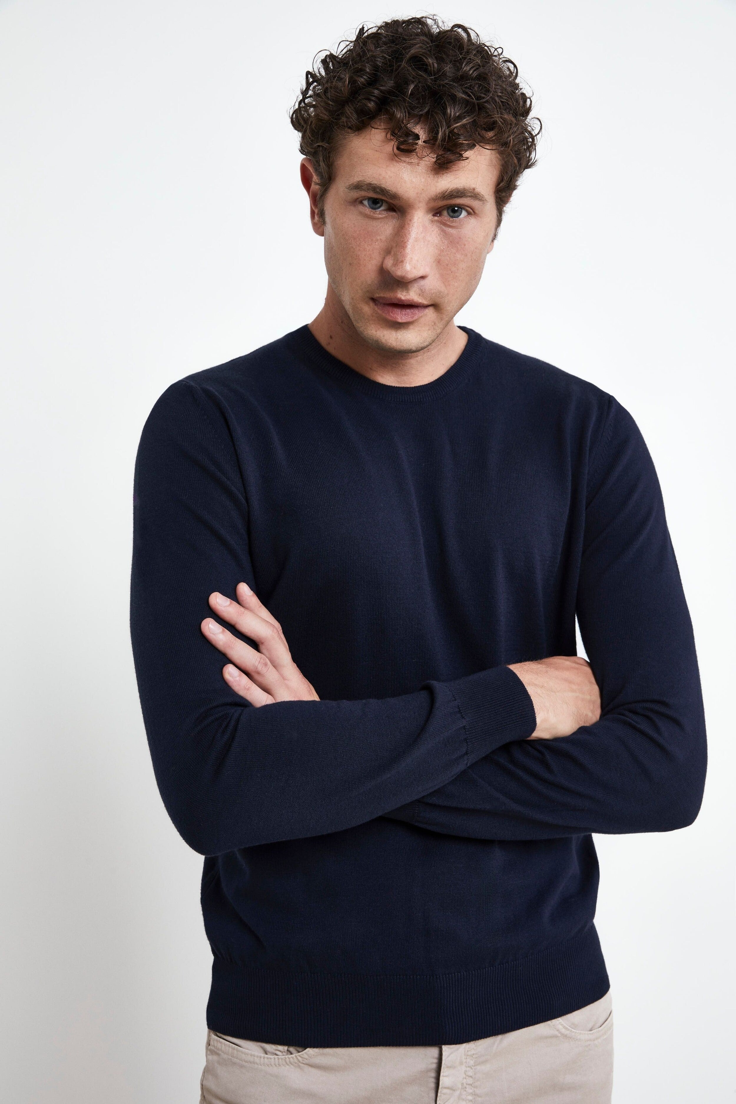 Maglia girocollo in cotone - BLU