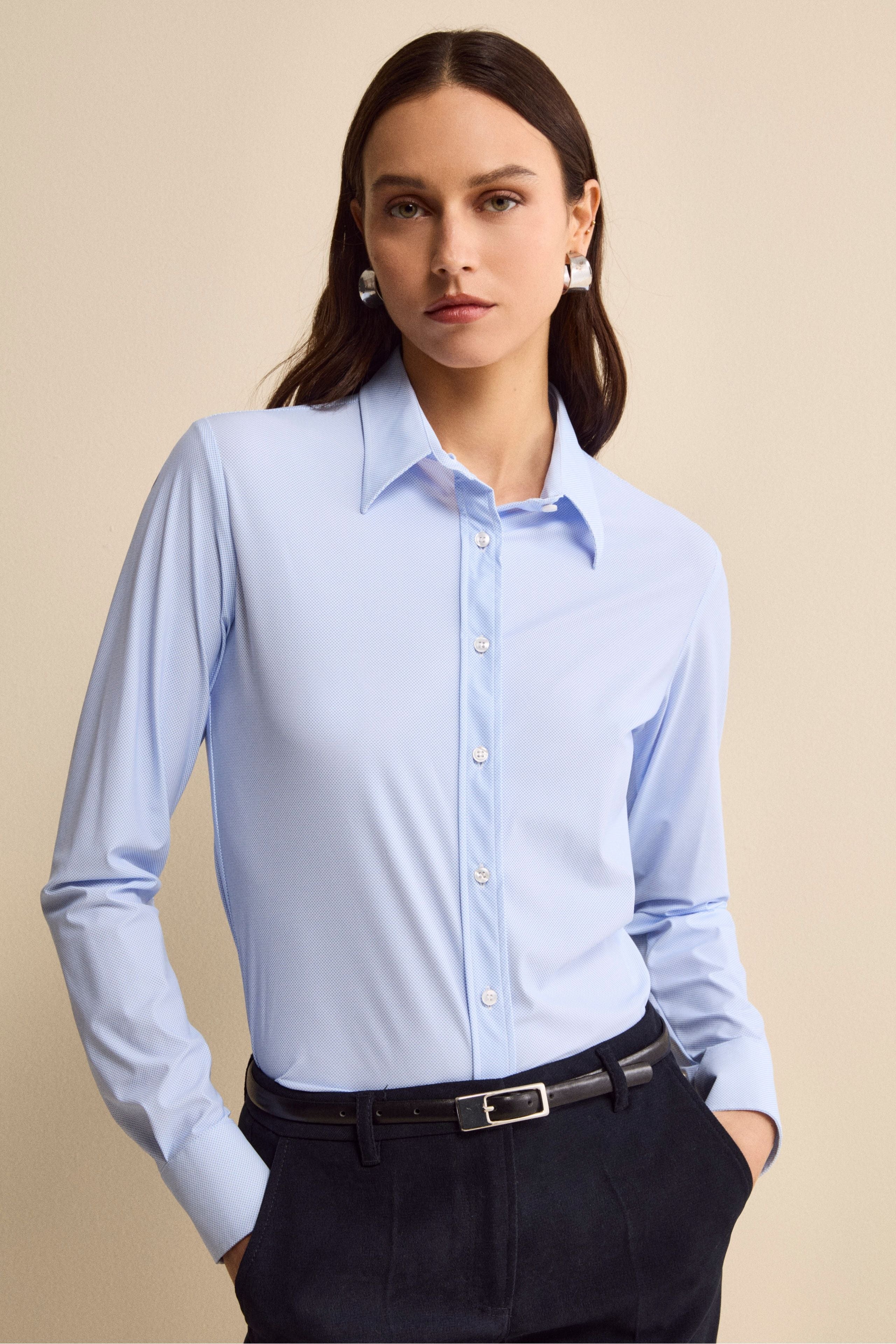 Micro-Pattern Shirt in Technical Fabric - Light blue pattern