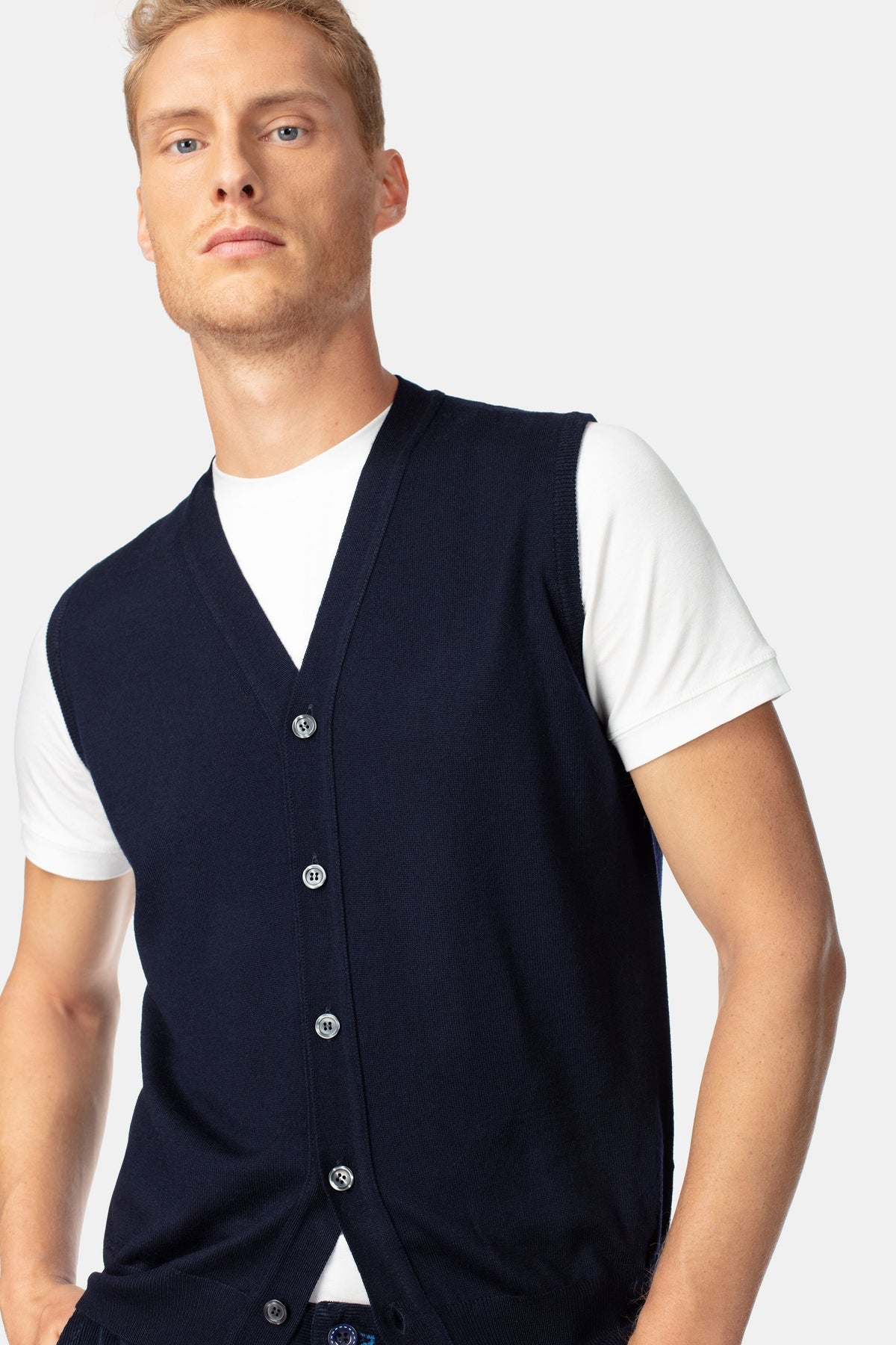 Gilet in lana con bottoni - BLU