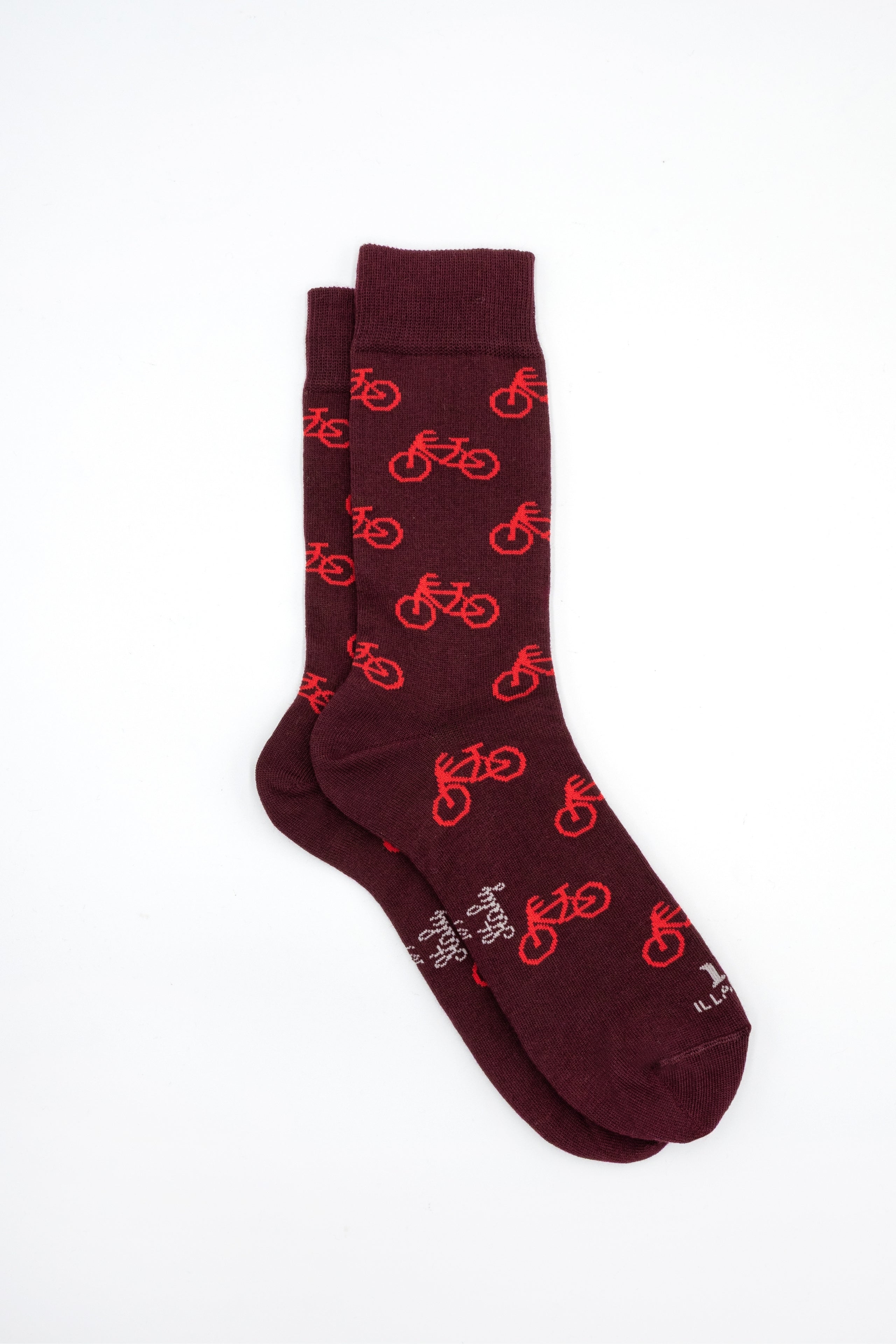 Short Socks with Bicycle Pattern - Burgundy