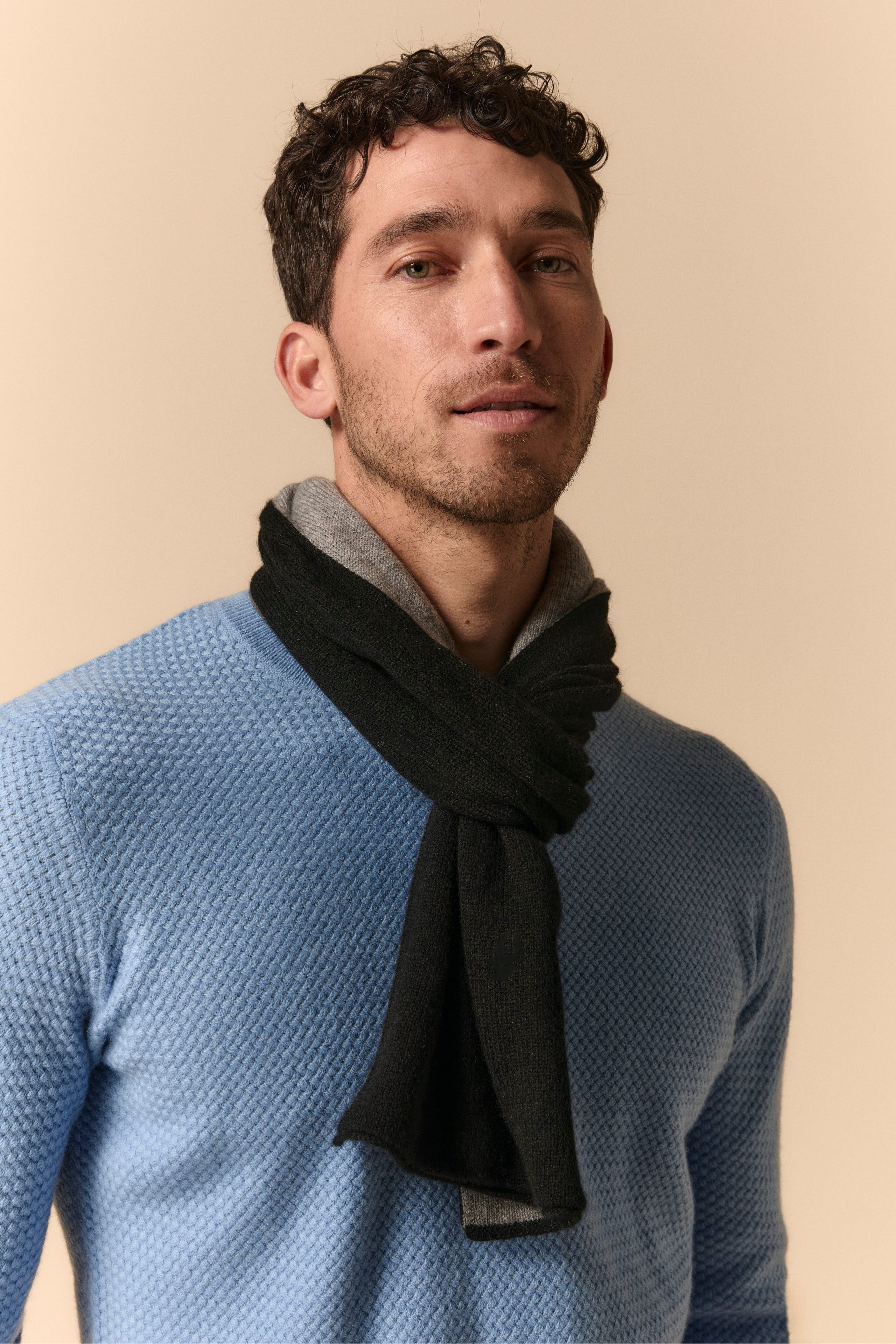 Scaldacollo in cashmere bicolore - GRIGIO MED/NERO