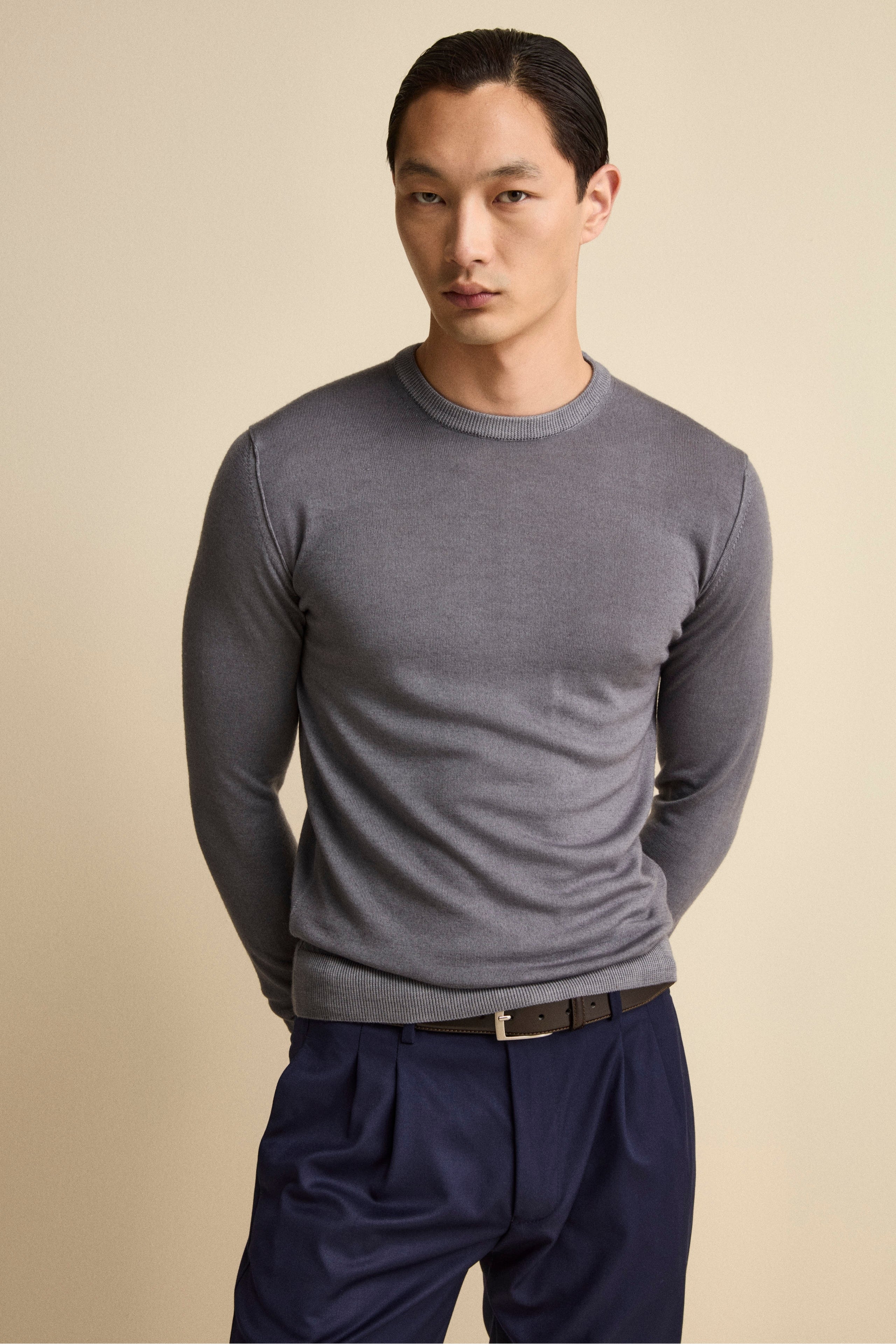 Extrafine Merino Wool Crew Neck - Steel grey