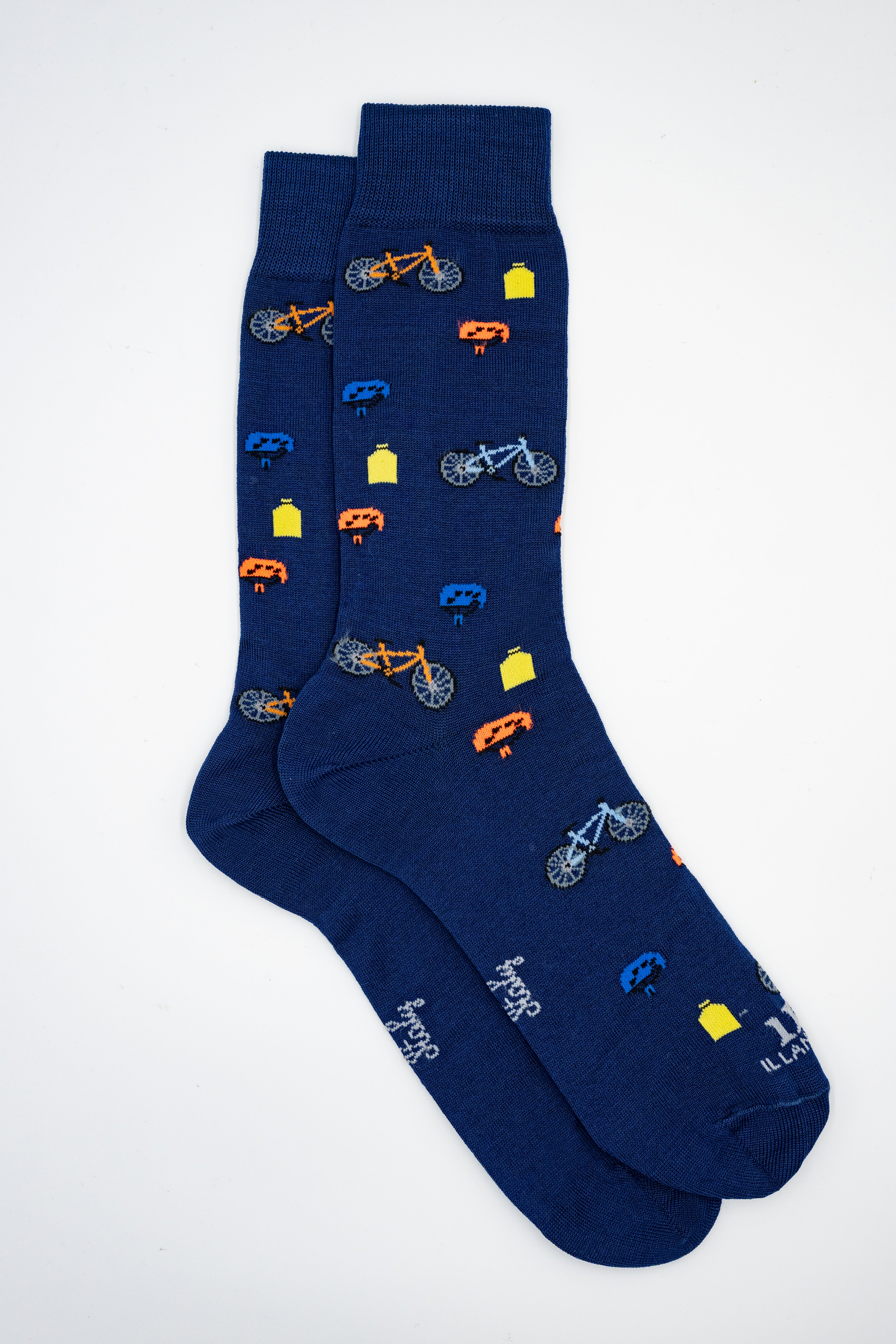 Calze Corte in Cotone Fantasia Biciclette - BLU