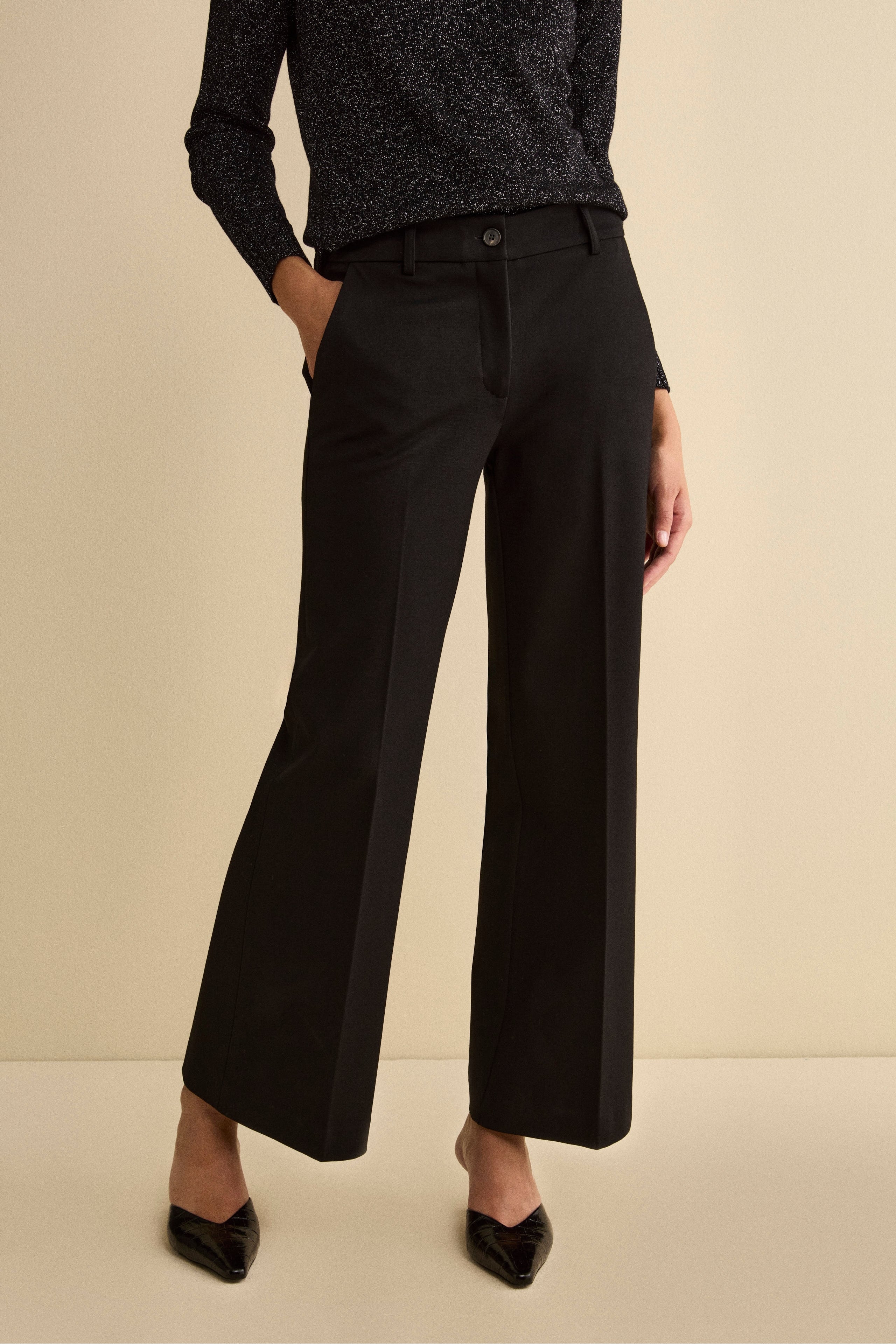 Jersey Gaucho Trousers with Pleats - BLACK