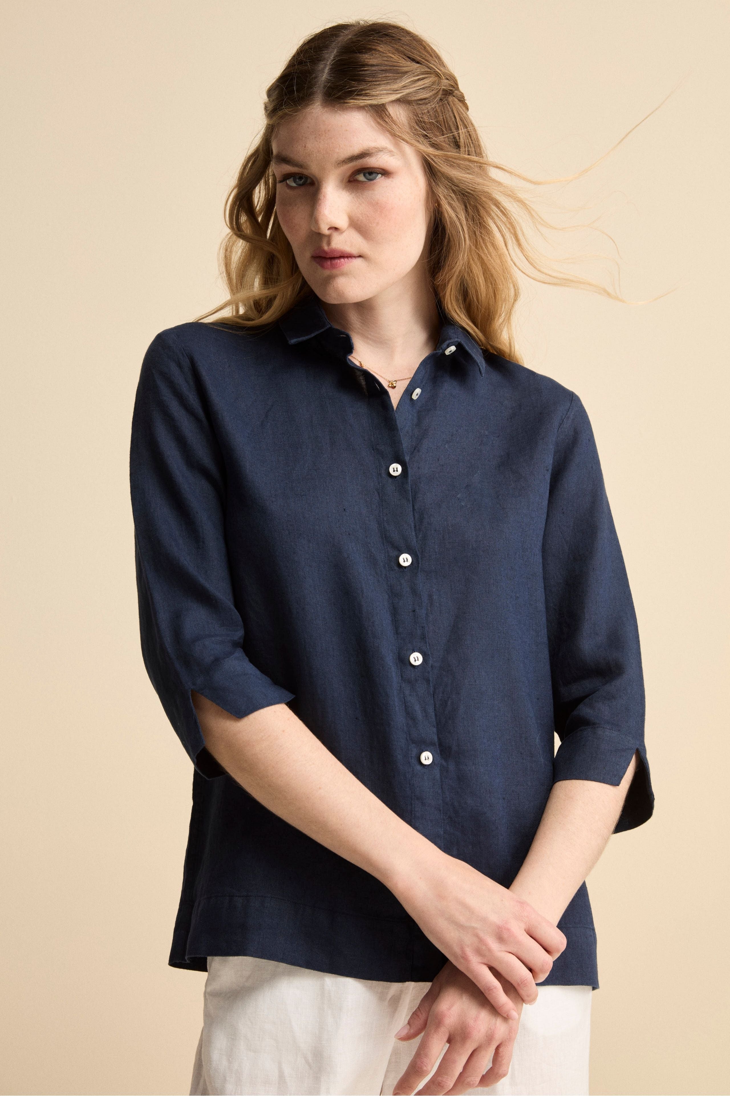 Camicia Boxy in Lino - NAVY