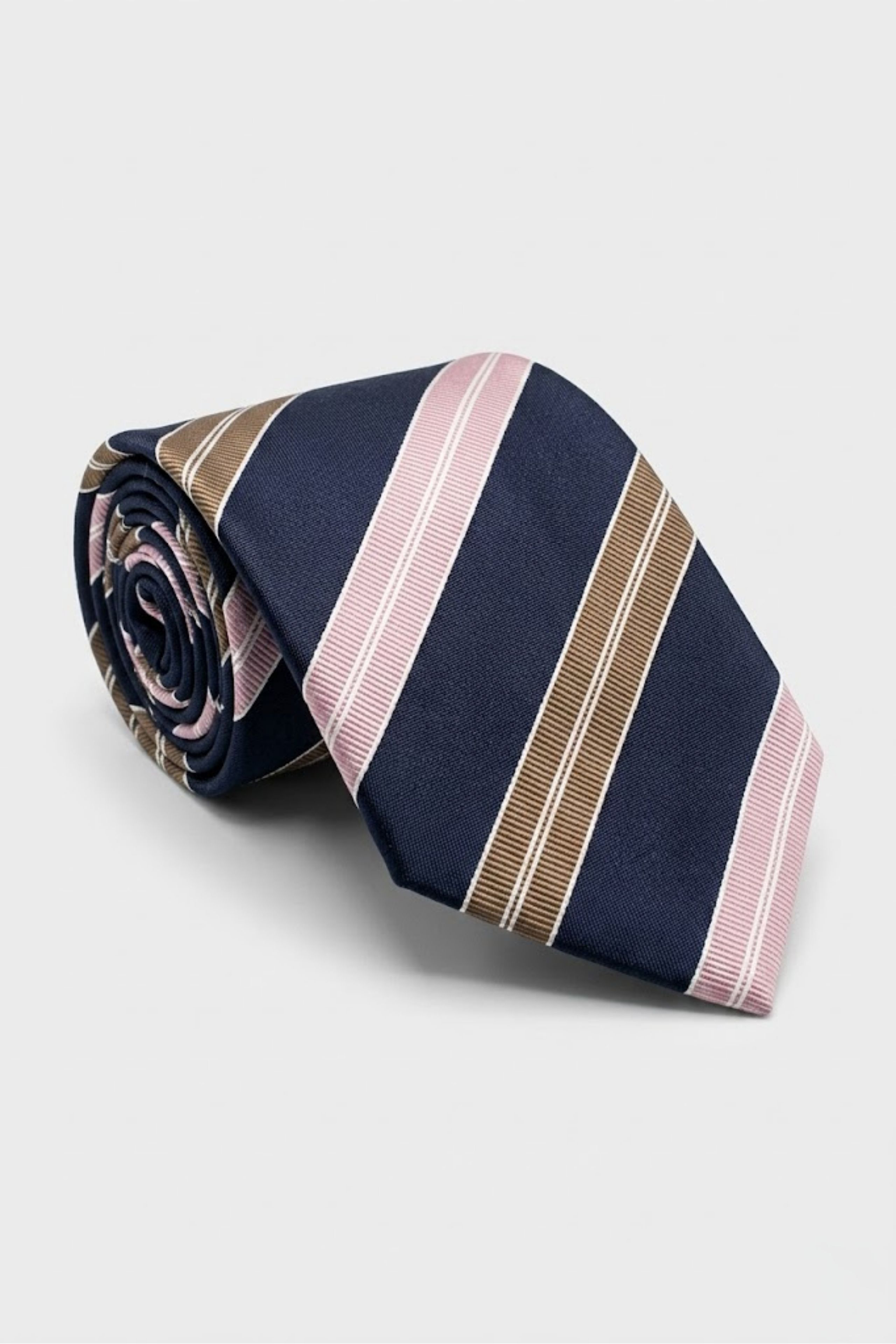 Cravate Jacquard en Soie à Rayures - Rayures bleu-brun