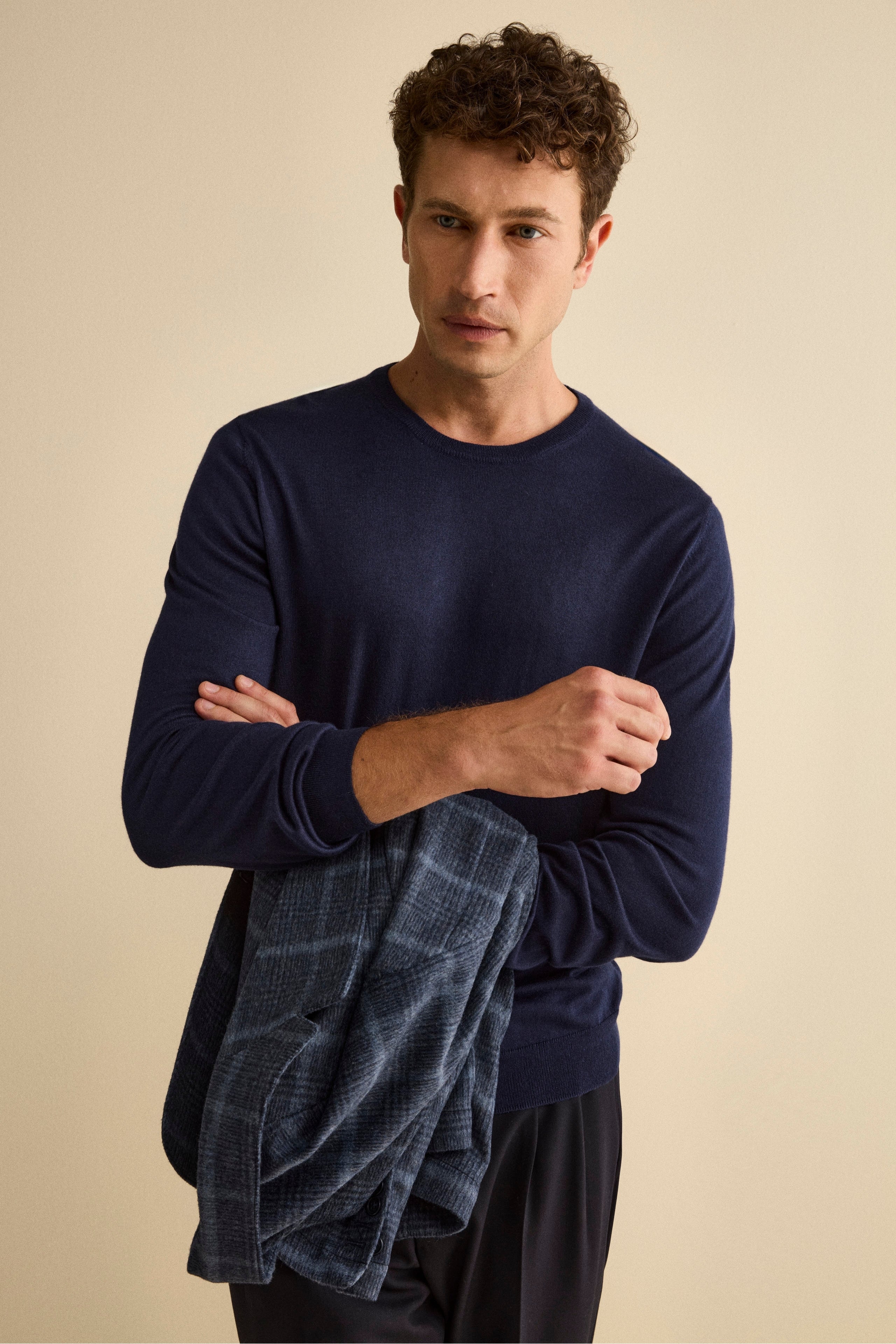 Extra-fine silk and cashmere jersey - Midnight blue