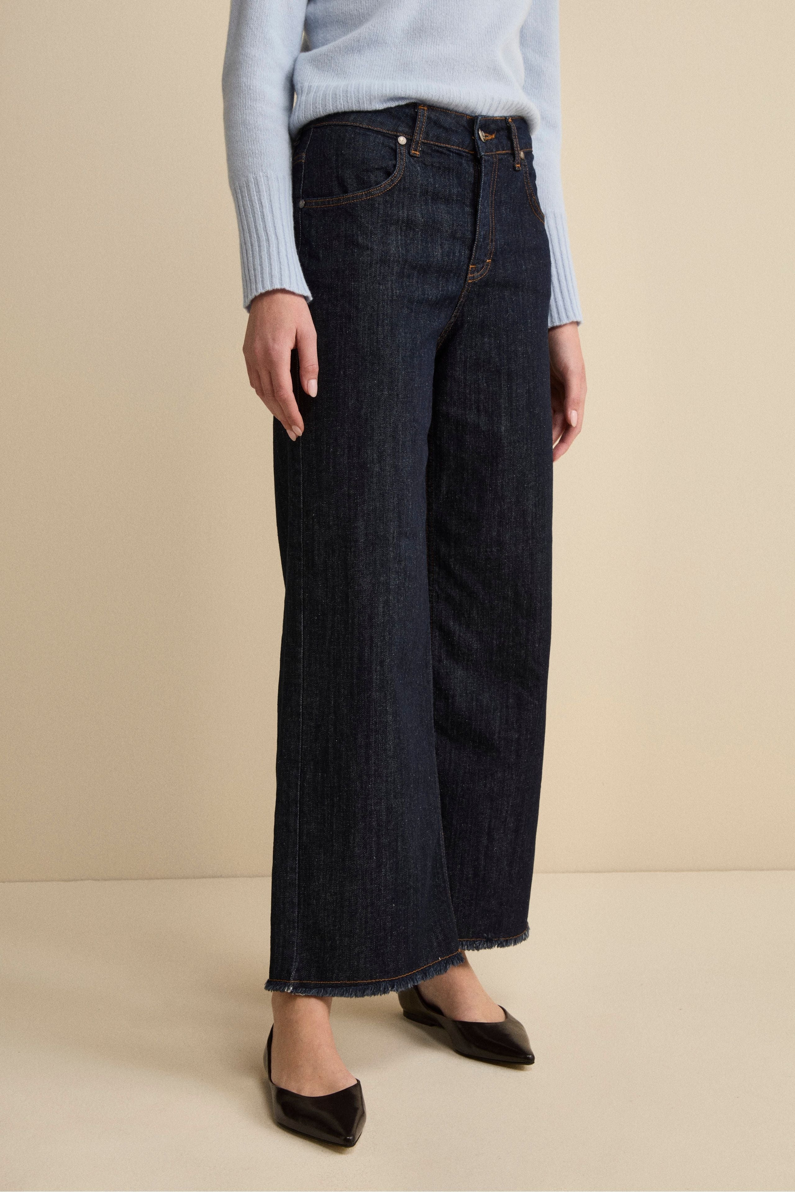 Fringed Wide-Leg Jeans - DENIM