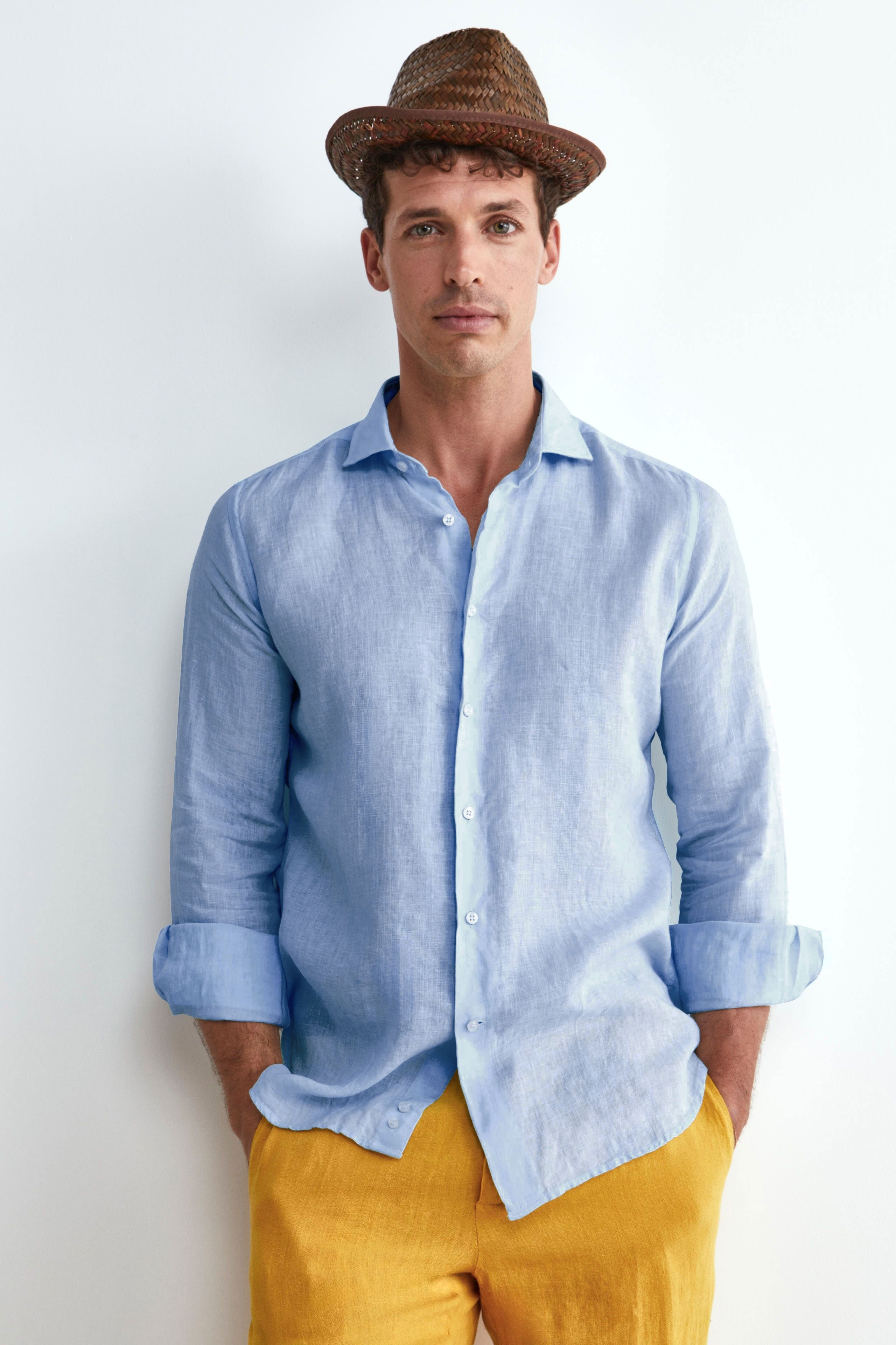 Slim Fit Light Blue Linen Shirt – light-blue