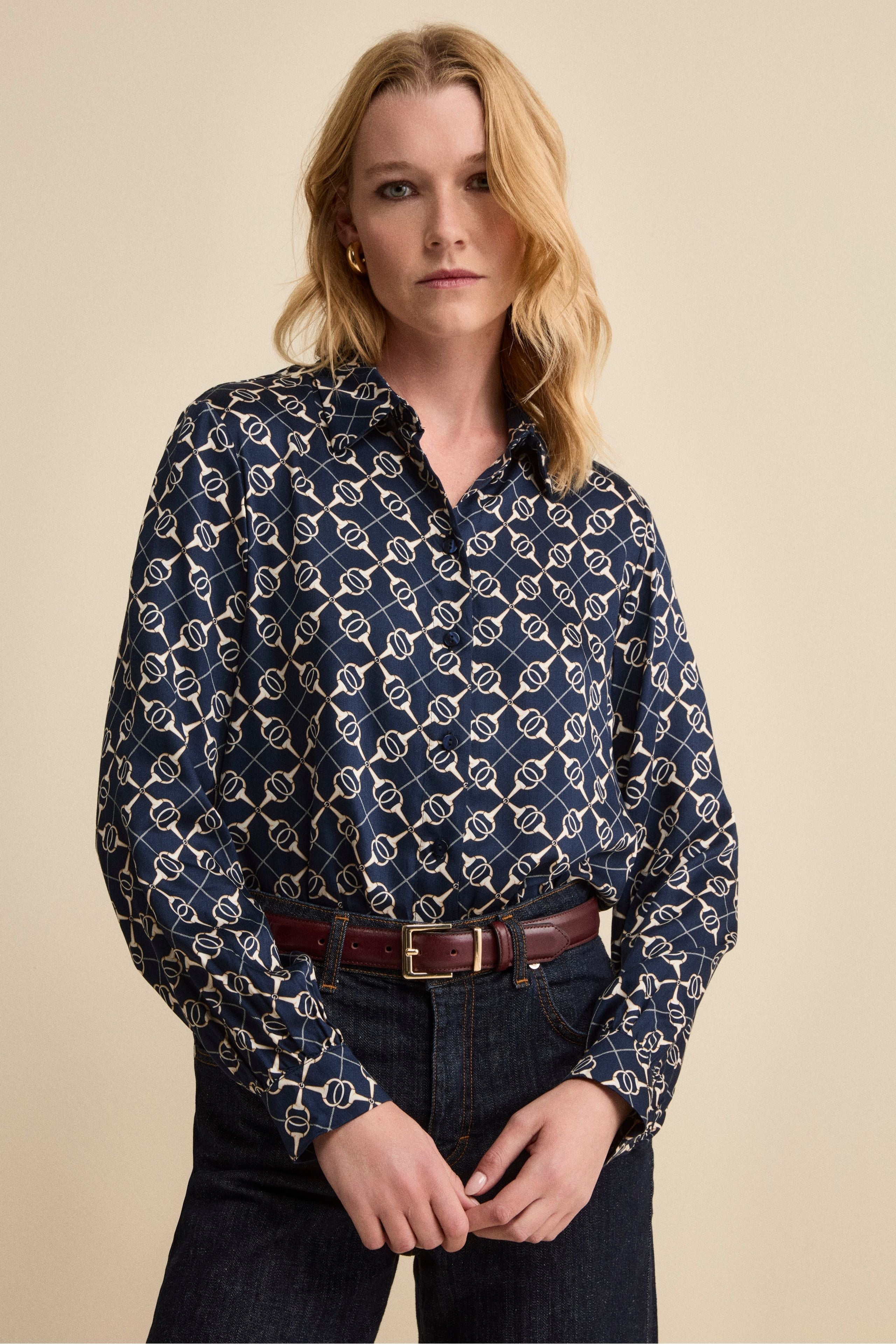 Soft Printed Satin Shirt - Blue pattern