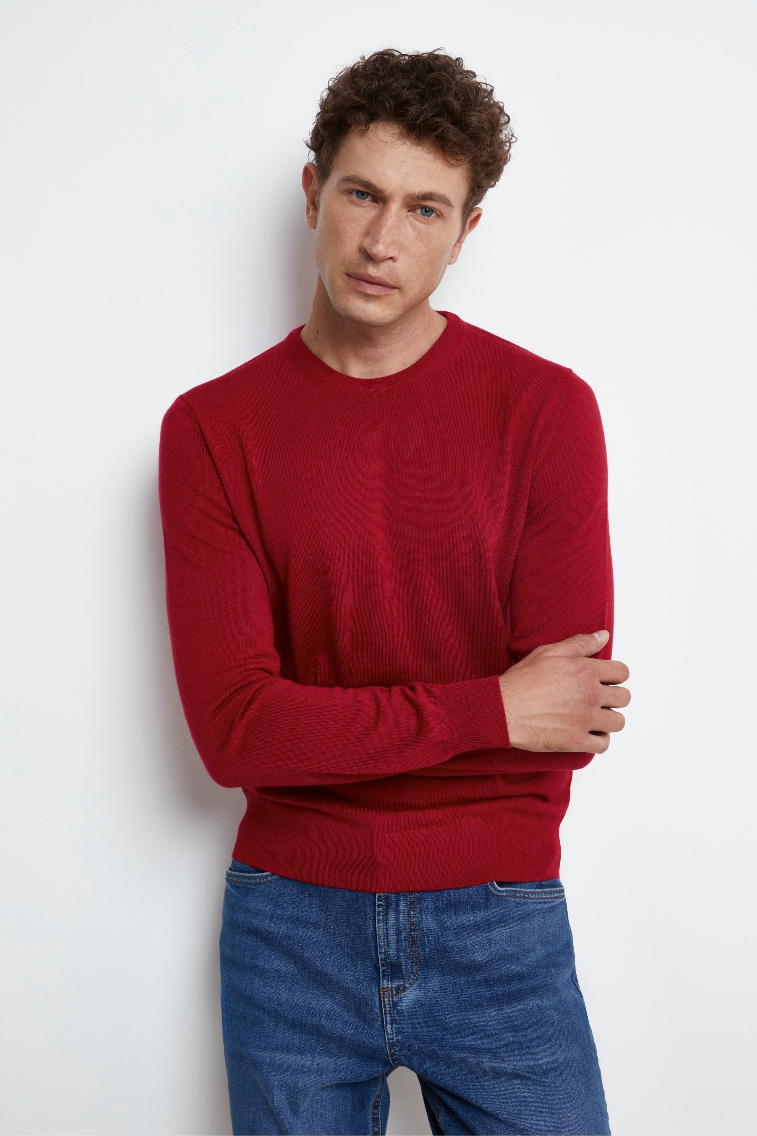 Pullover Girocollo in Lana Merino - ROSSO