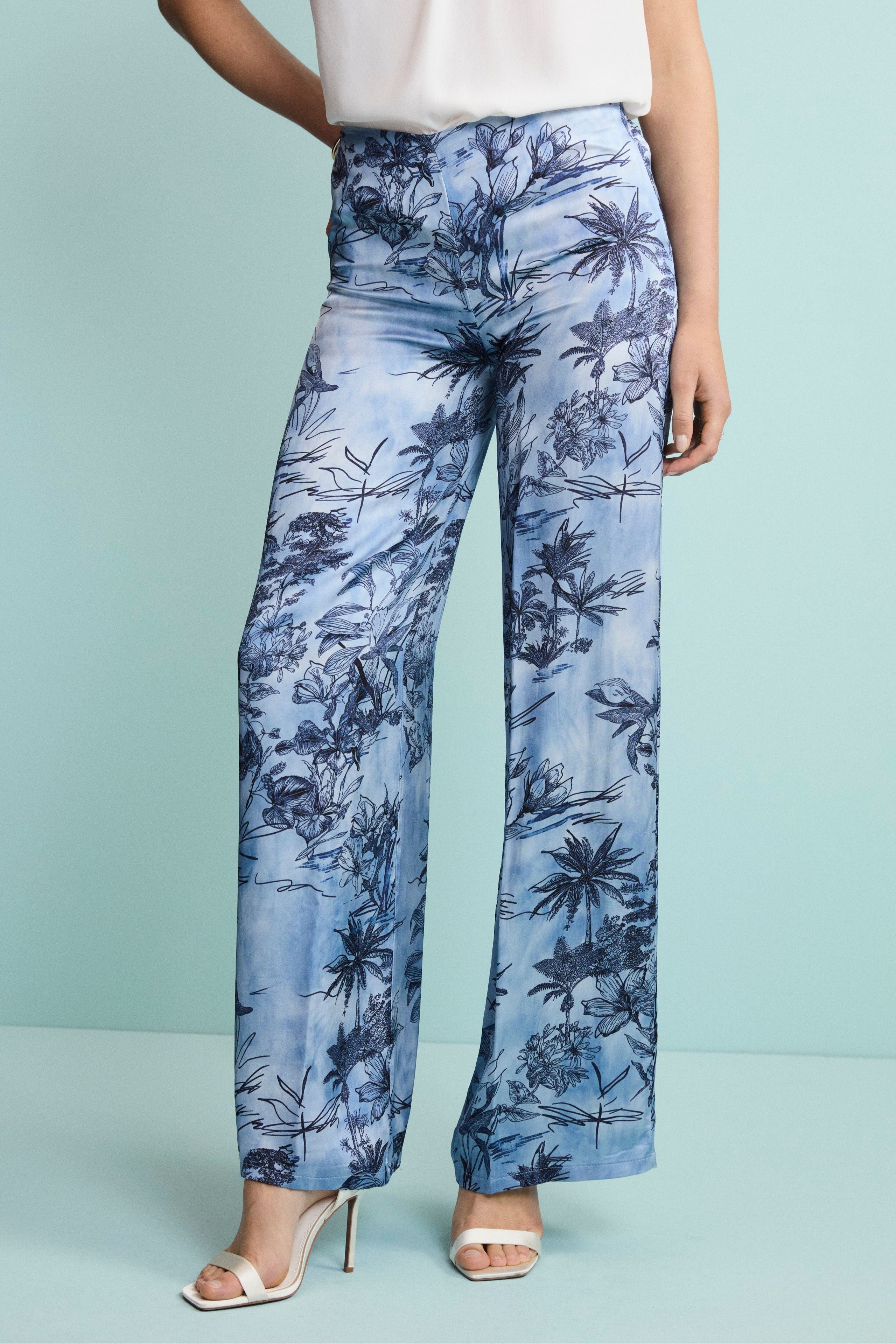 Pantalone Elegante Floreale a Gamba Larga - FANT. BLU