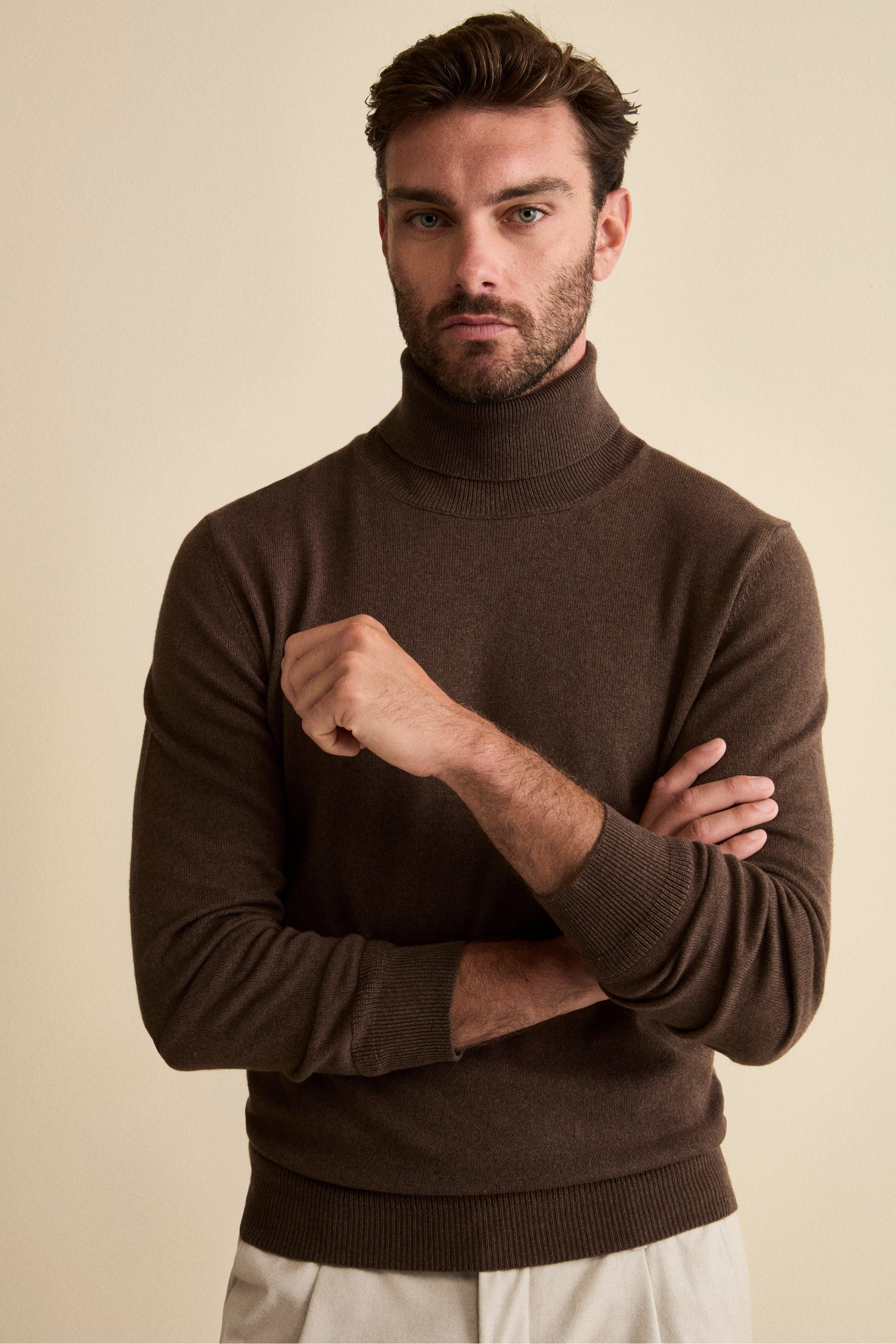 Silk and cashmere turtleneck - BROWN