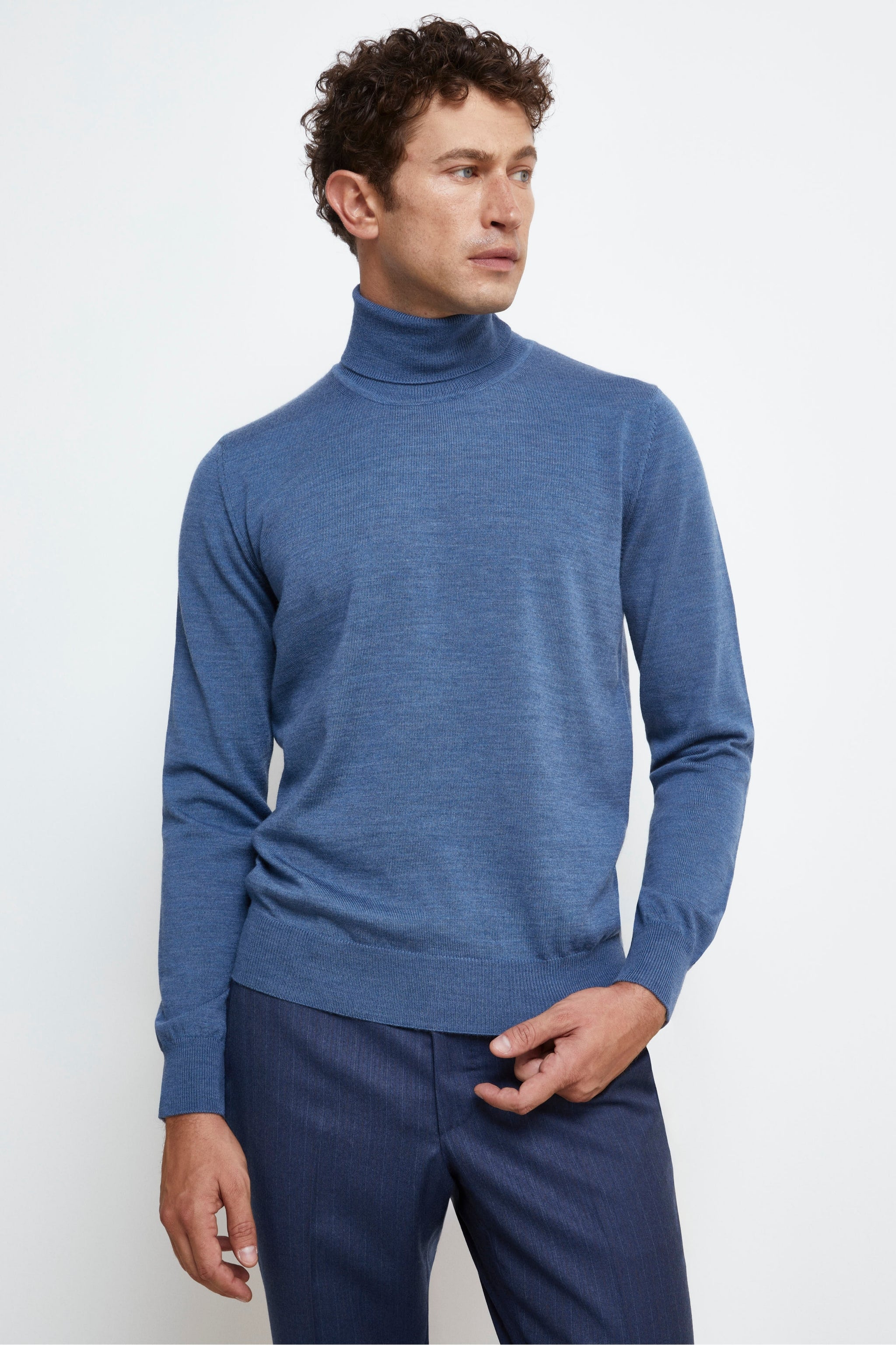 Pull Femme Col Roulé Eddie Bauer – Laine Mérinos Fine D'Italie, Motif Diamant Bleu, Taille L
