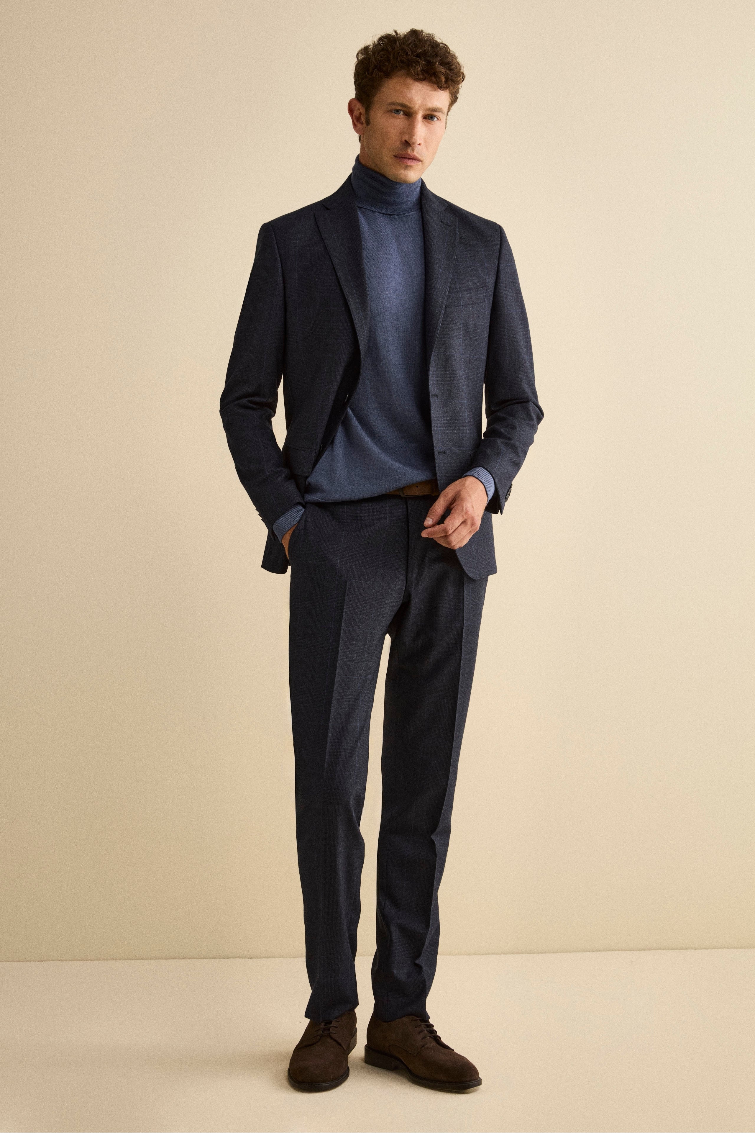 Virgin Wool Slim Fit Suit with Notch Lapel - -