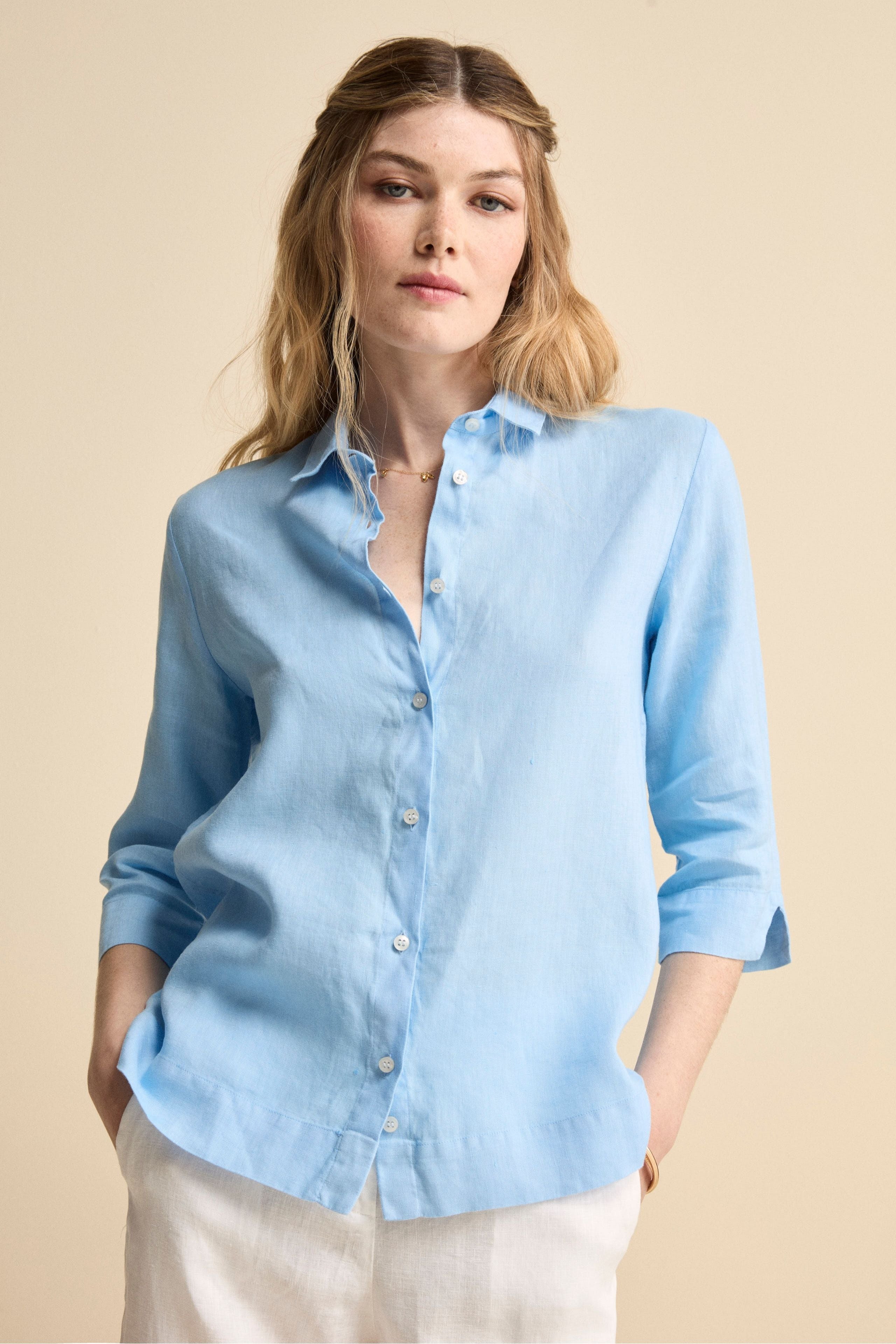 Camicia Boxy in Lino - AZZURRO