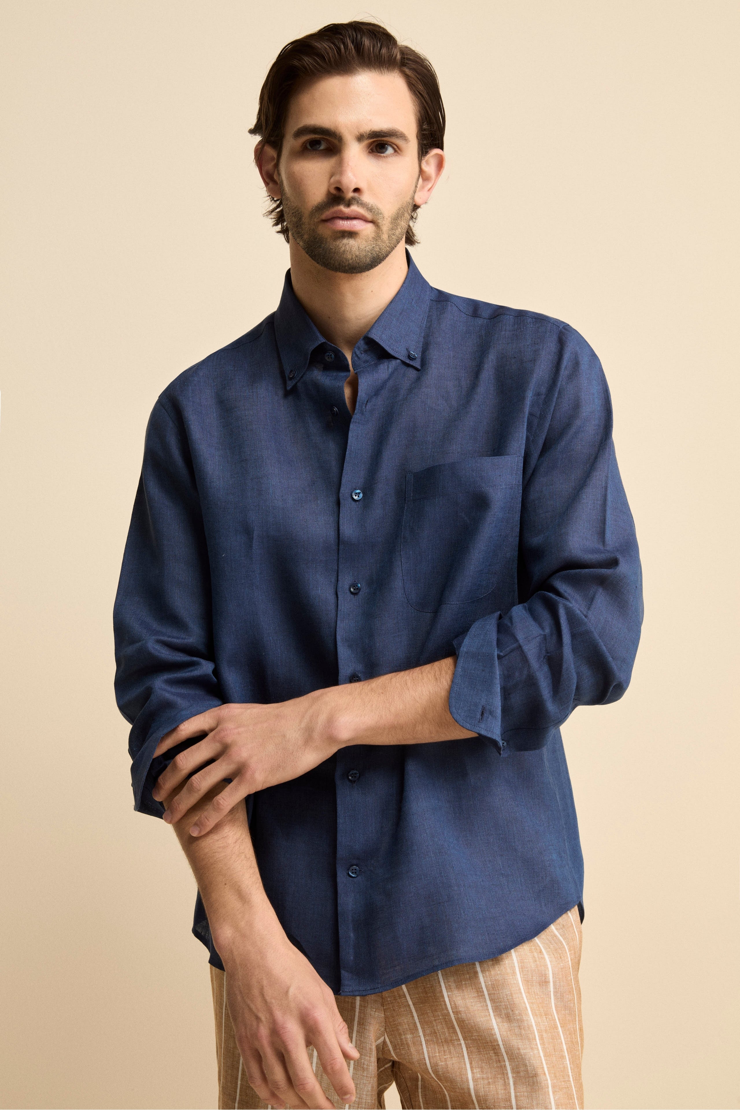 Camicia in lino regular fit - BLU