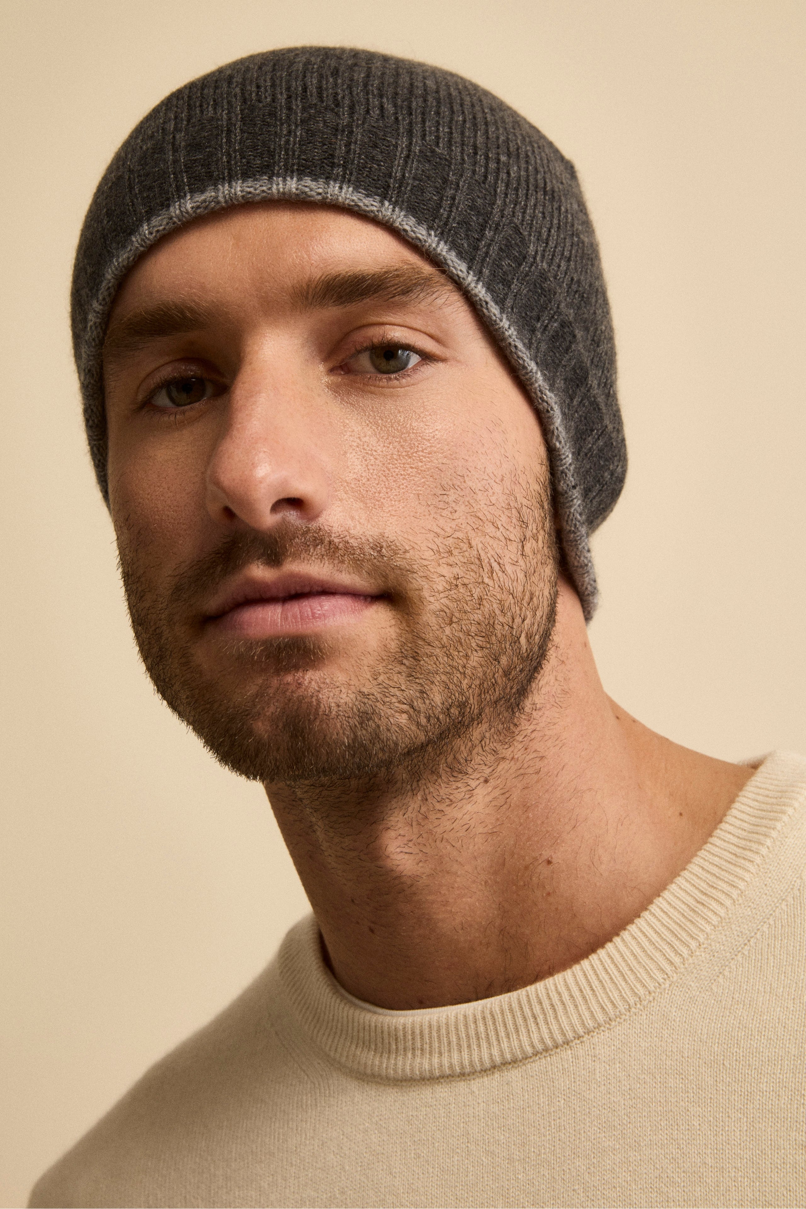 Cashmere beanie - Dark grey-Light grey