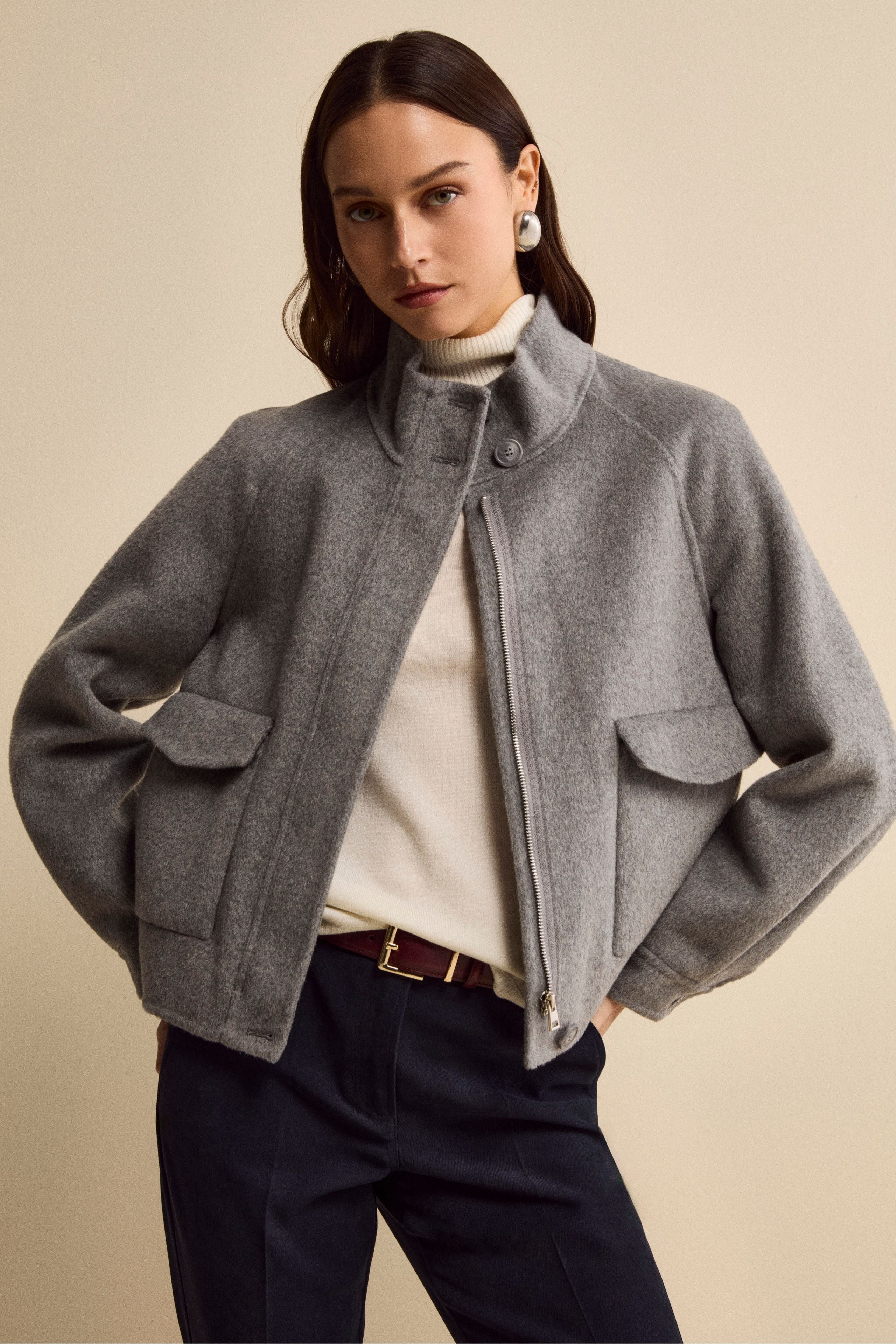 Unlined Wool Blend Bomber - GREY