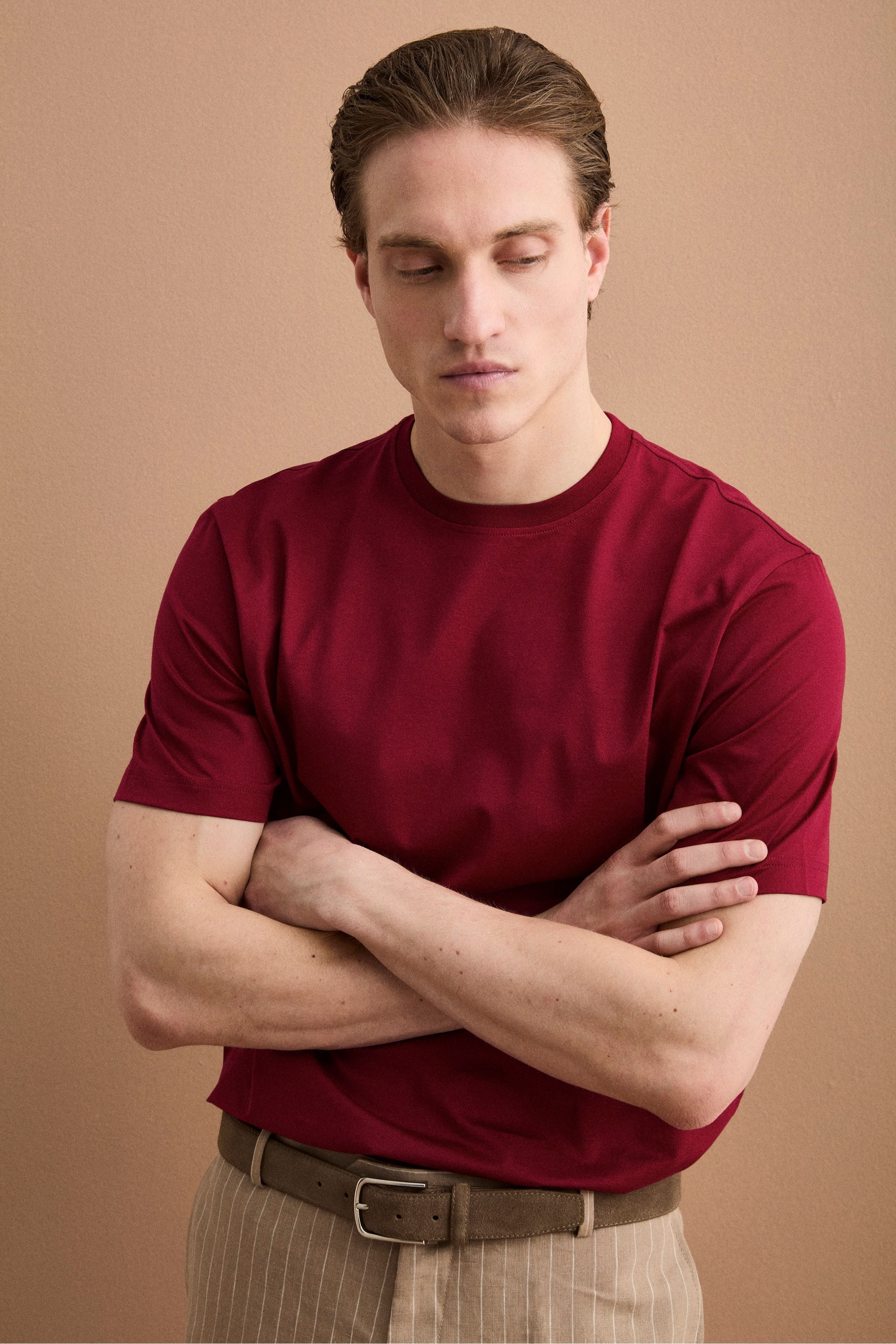 Slim Fit T-Shirt aus Scottish Cotton - BORDEAUX