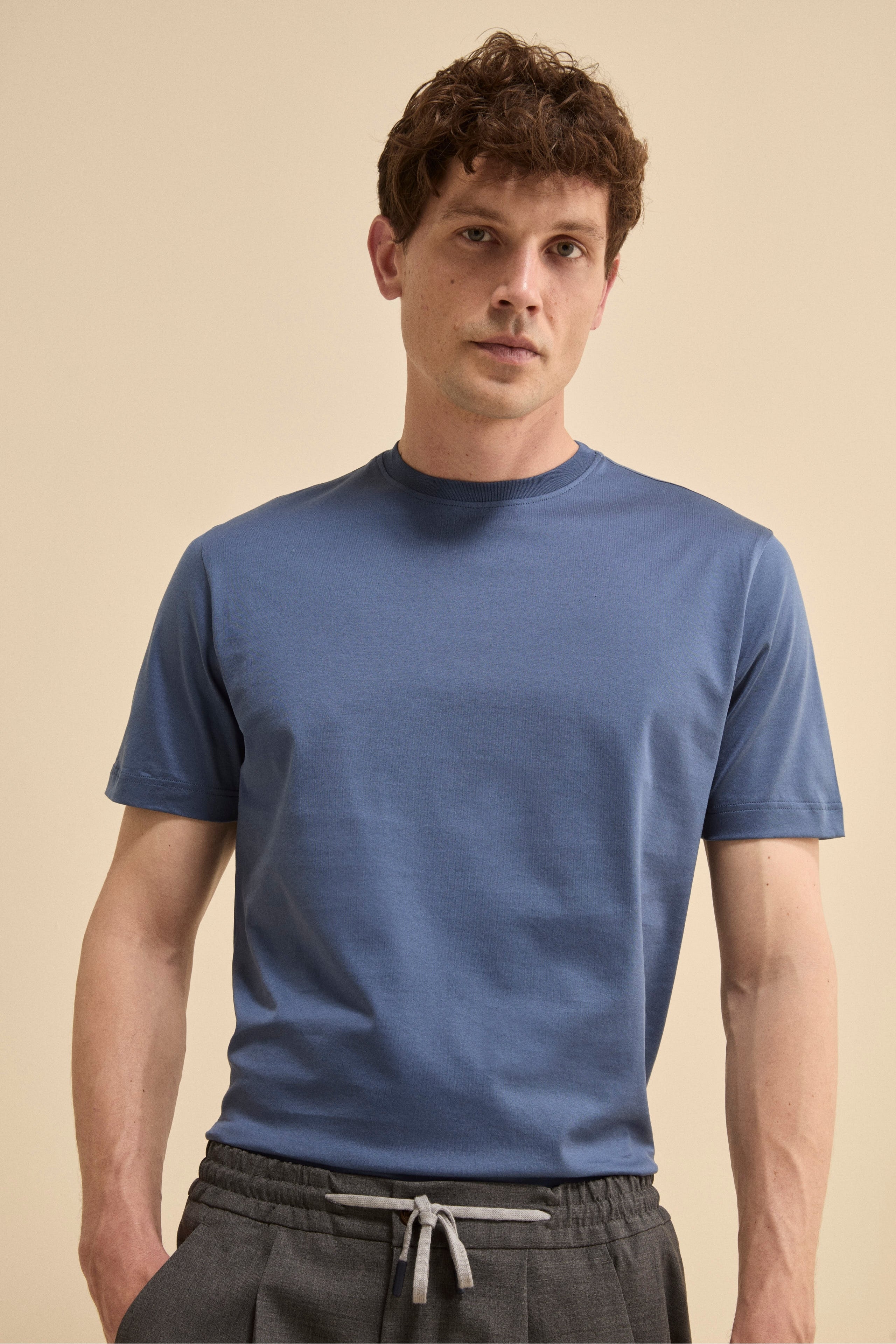T-Shirt Slim in Filo di Scozia - AZZURRO