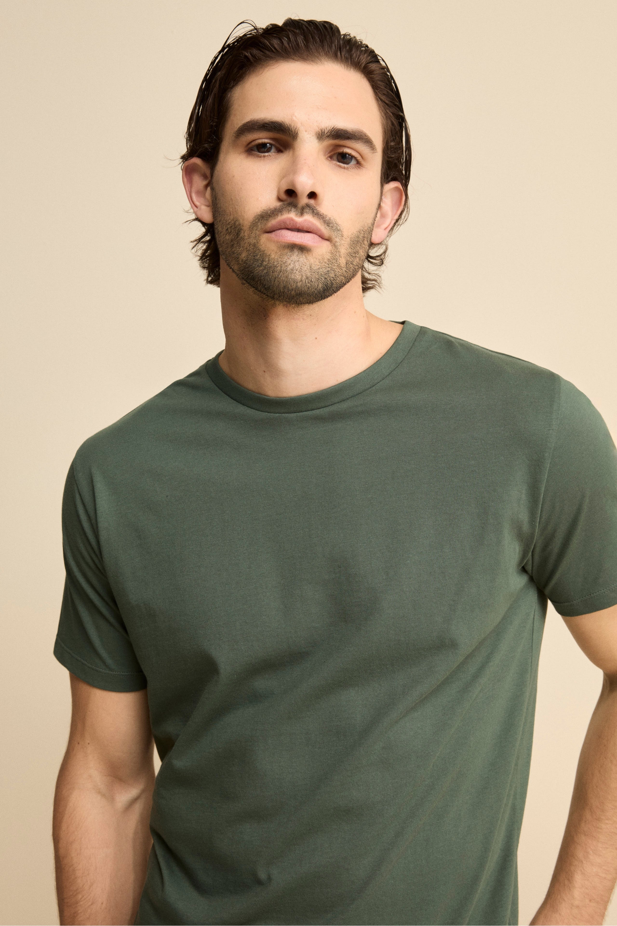 T-Shirt Girocollo Slim Fit in Cotone Supima - VERDE