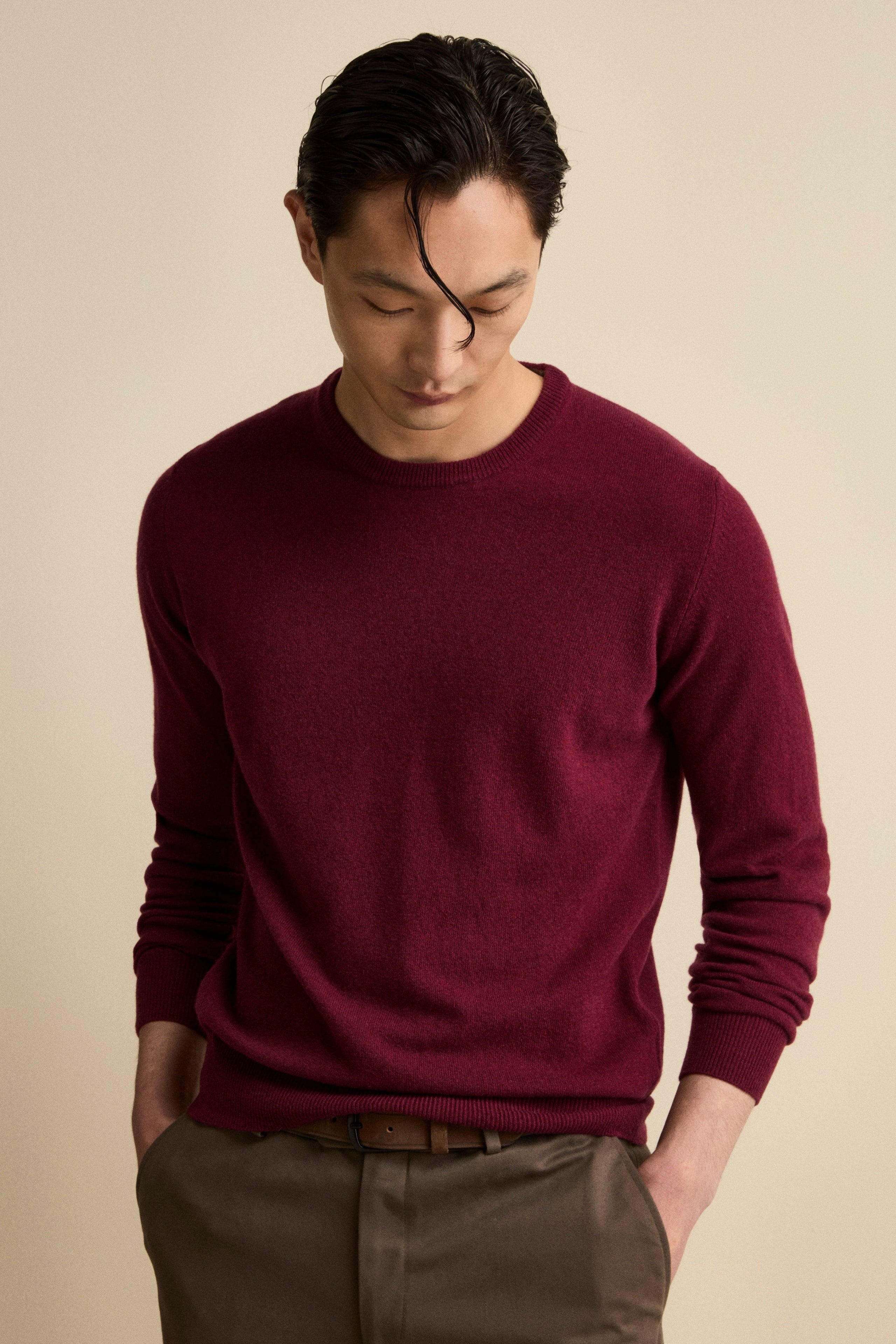 Crew-Neck Regular Fit Sweater in Merino Wool - Burgundy