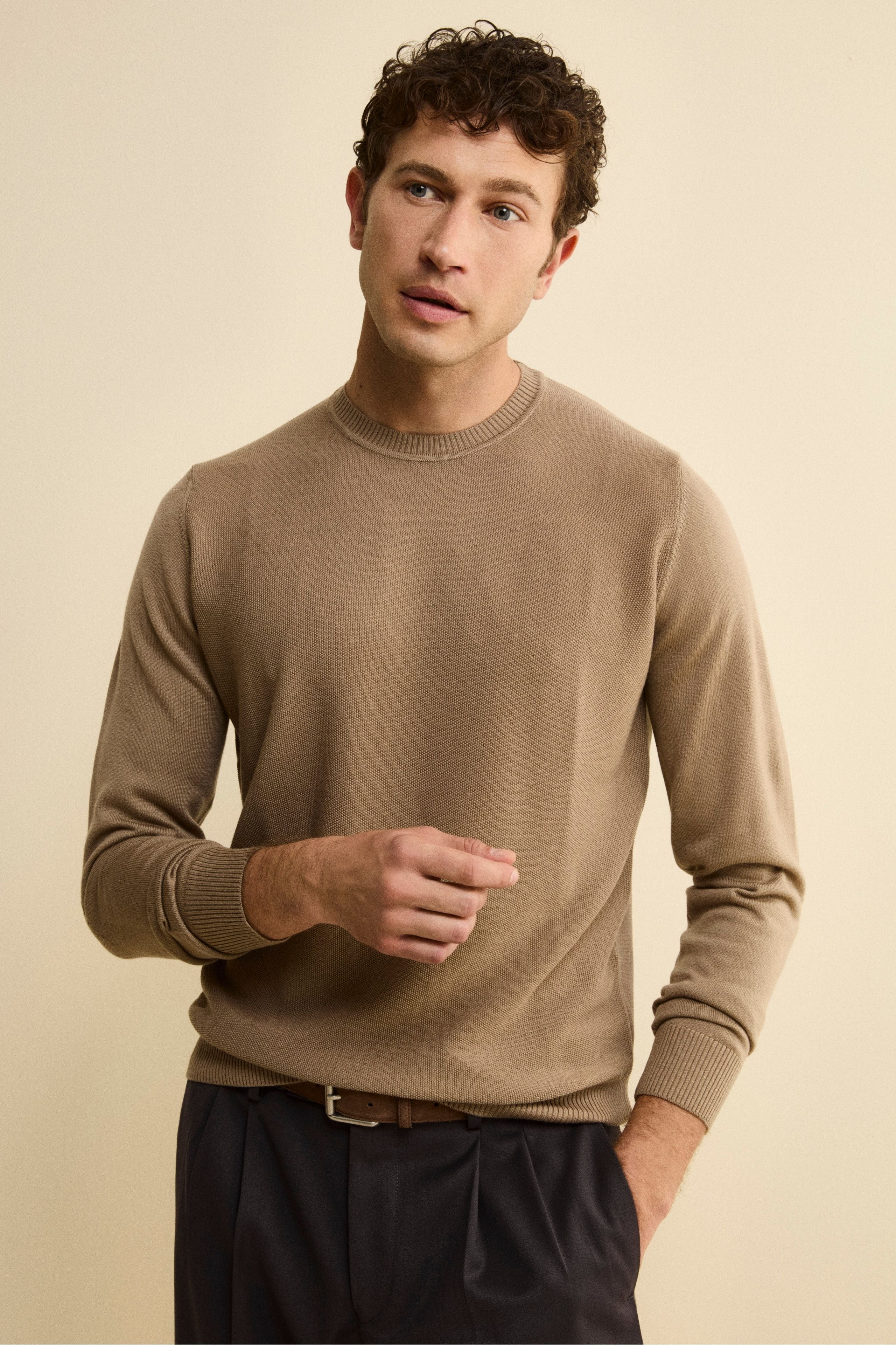 Wool Piqué Crewneck with Elbow Patches - gray