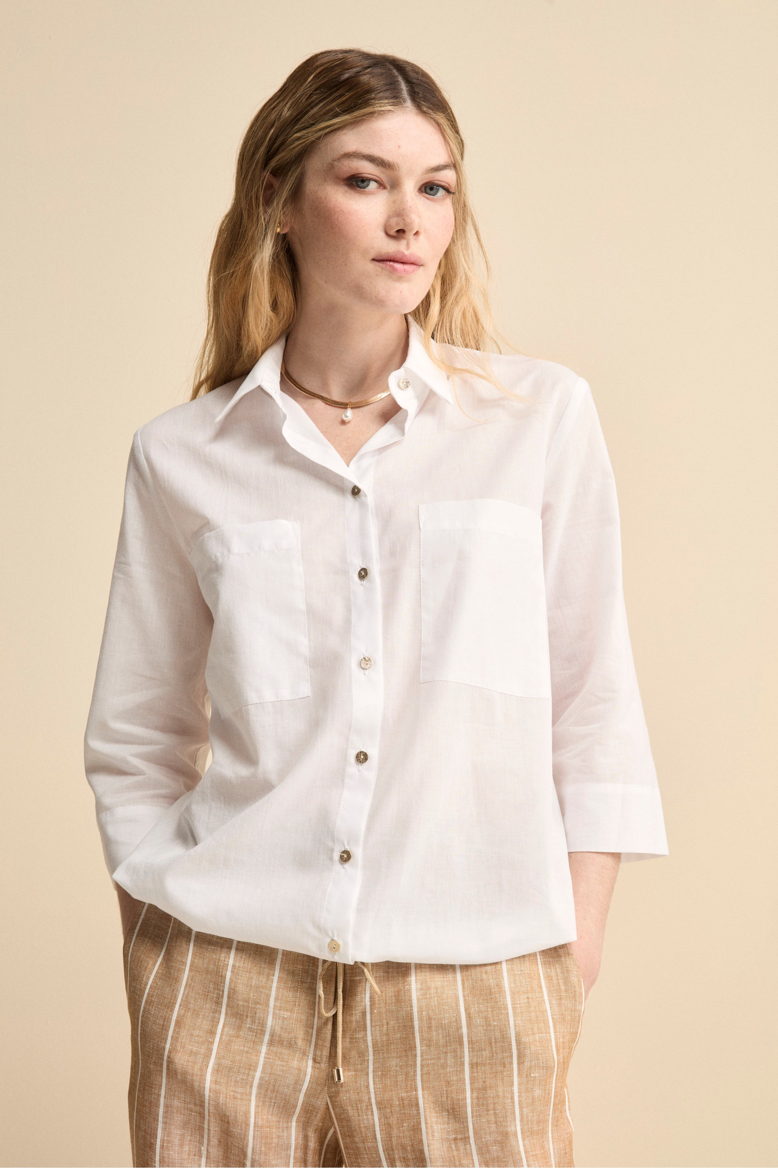 Camicia Over in Cotone con Coulisse - PANNA